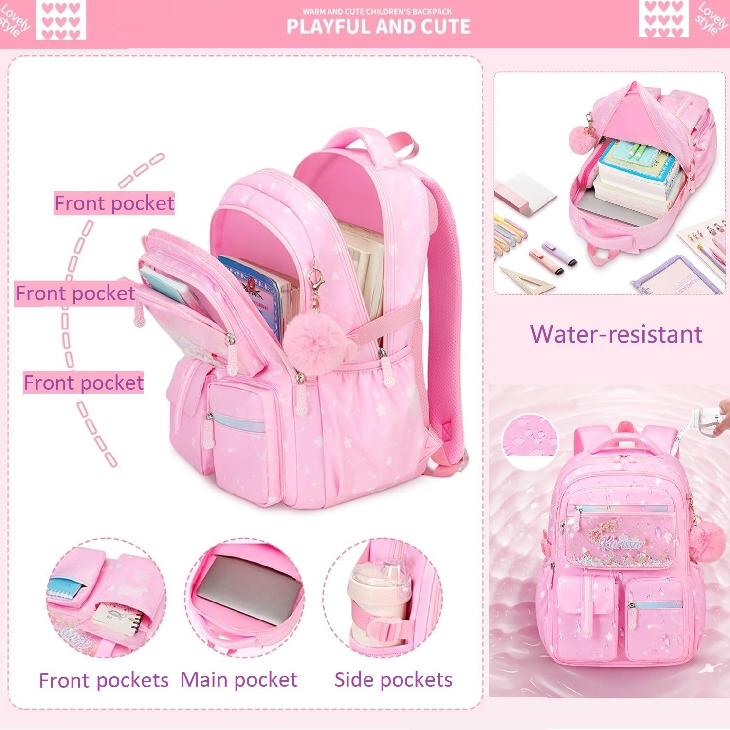 Waterproof Pink Backpack for Girls - Cute Elementary School Bookbag for Pre-K to 5th Grade | Perfect for School, Travel & Daily Use