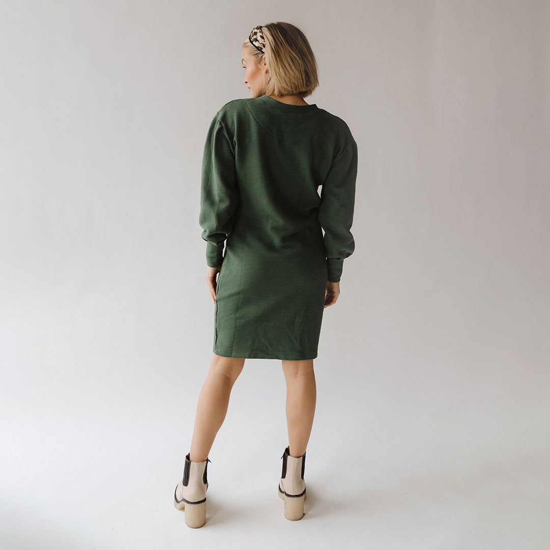 Atlas Ribbed Sweater Dress for Women - Soft Emerald Green Knit Turtleneck Midi Dress - Perfect for Fall Winter, Office Wear & Casual Outings