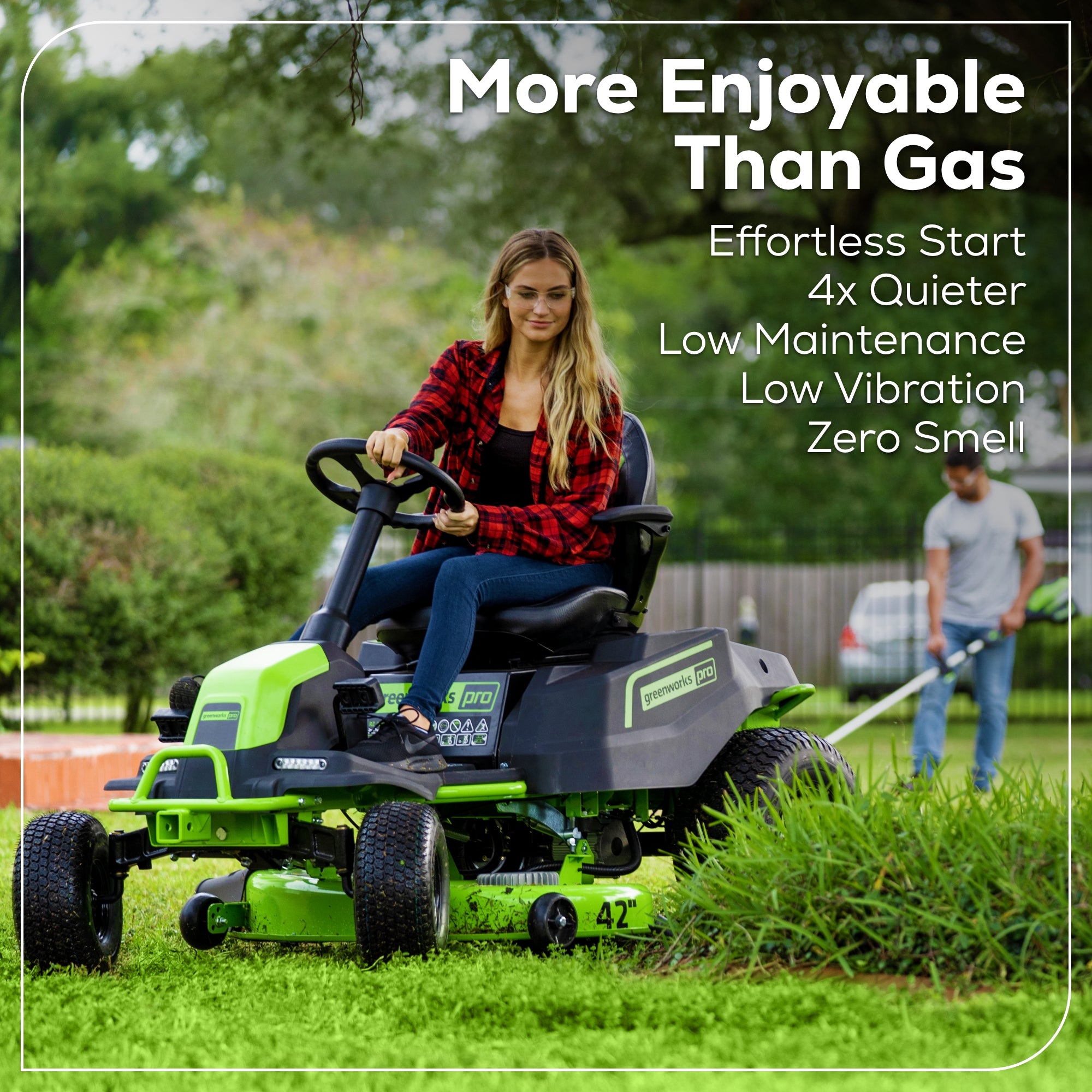 60V 42-Inch Cordless Battery Riding Lawn Mower with 4x 8.0Ah Batteries & 2x Dual Port Turbo Chargers - Perfect for Large Yard Maintenance & Commercial Landscaping