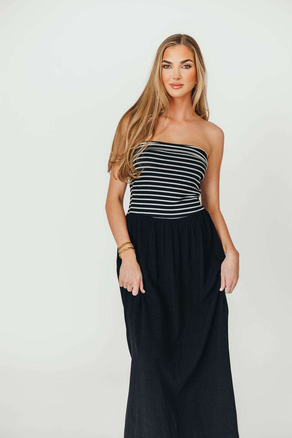 Annie Linen & Knit Maxi Dress - Black Striped Flowy Summer Dress for Women | Beach Cover Up, Vacation Outfit, Boho Chic Fashion