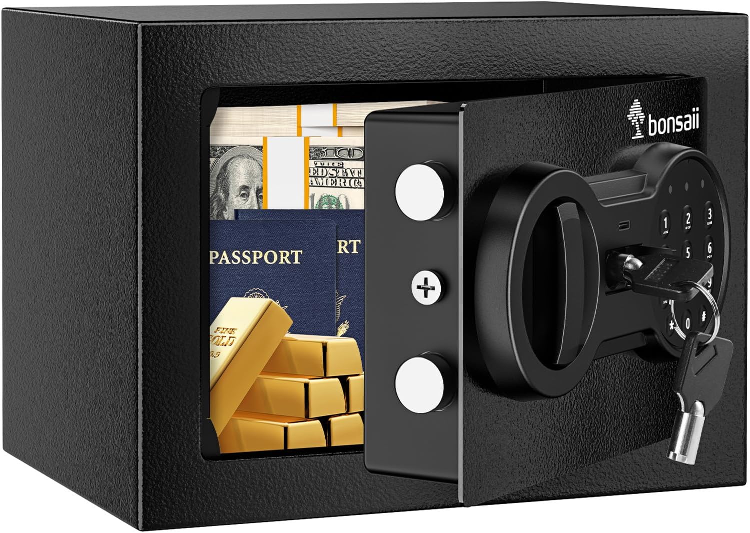 Bonsaii Electronic Keypad Safe Box - Steel Security Lock Box with Digital Keypad & Backup Key - 0.23 Cubic Feet (9.06