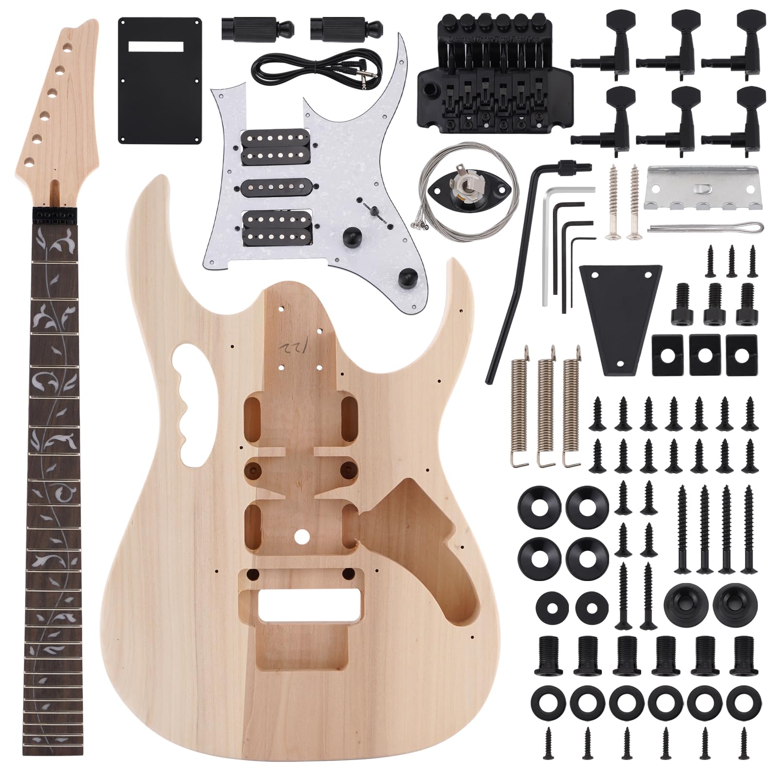 DIY Electric Guitar Kit with Basswood Body - 6 String Electric Guitar Kit with Maple Neck, Rosewood Fretboard, H-S-H Pickups & Floyd Rose Bridge System | Complete All-Accessories Included for Beginners & Hobbyists | Perfect for Home Studio, Live Performance & Music Learning