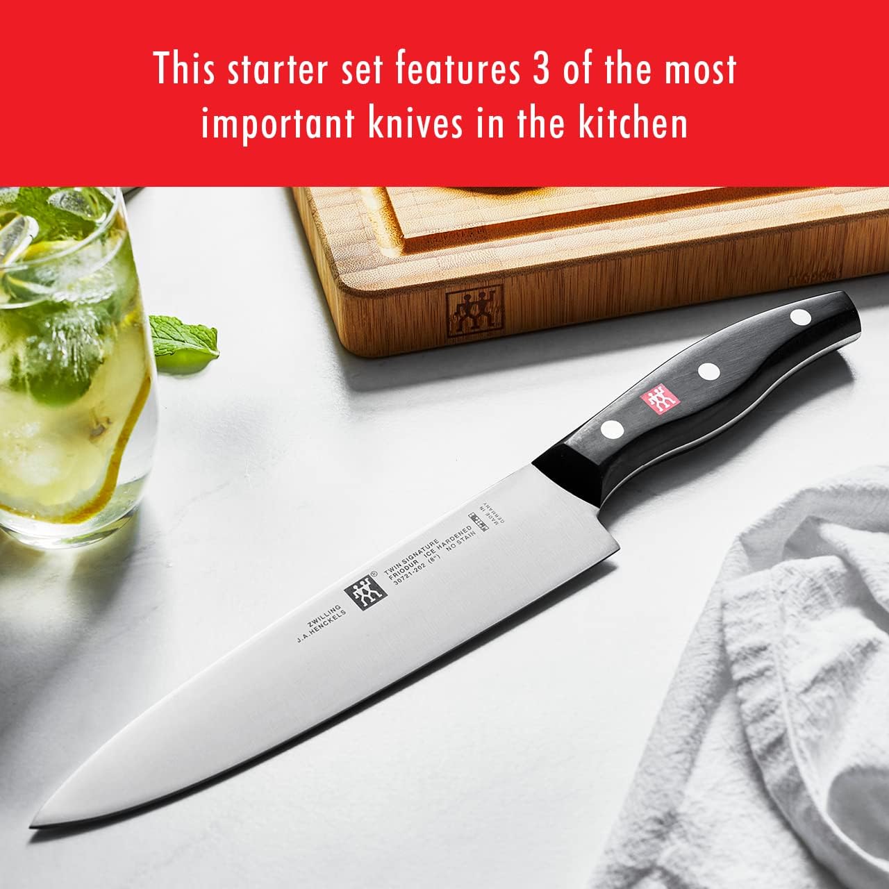 ZWILLING Twin Signature 3-Piece German Knife Set - Razor-Sharp High Carbon Stainless Steel - Dishwasher Safe - Made in Germany - Perfect for Home Cooking, Professional Chefs & Kitchen Enthusiasts