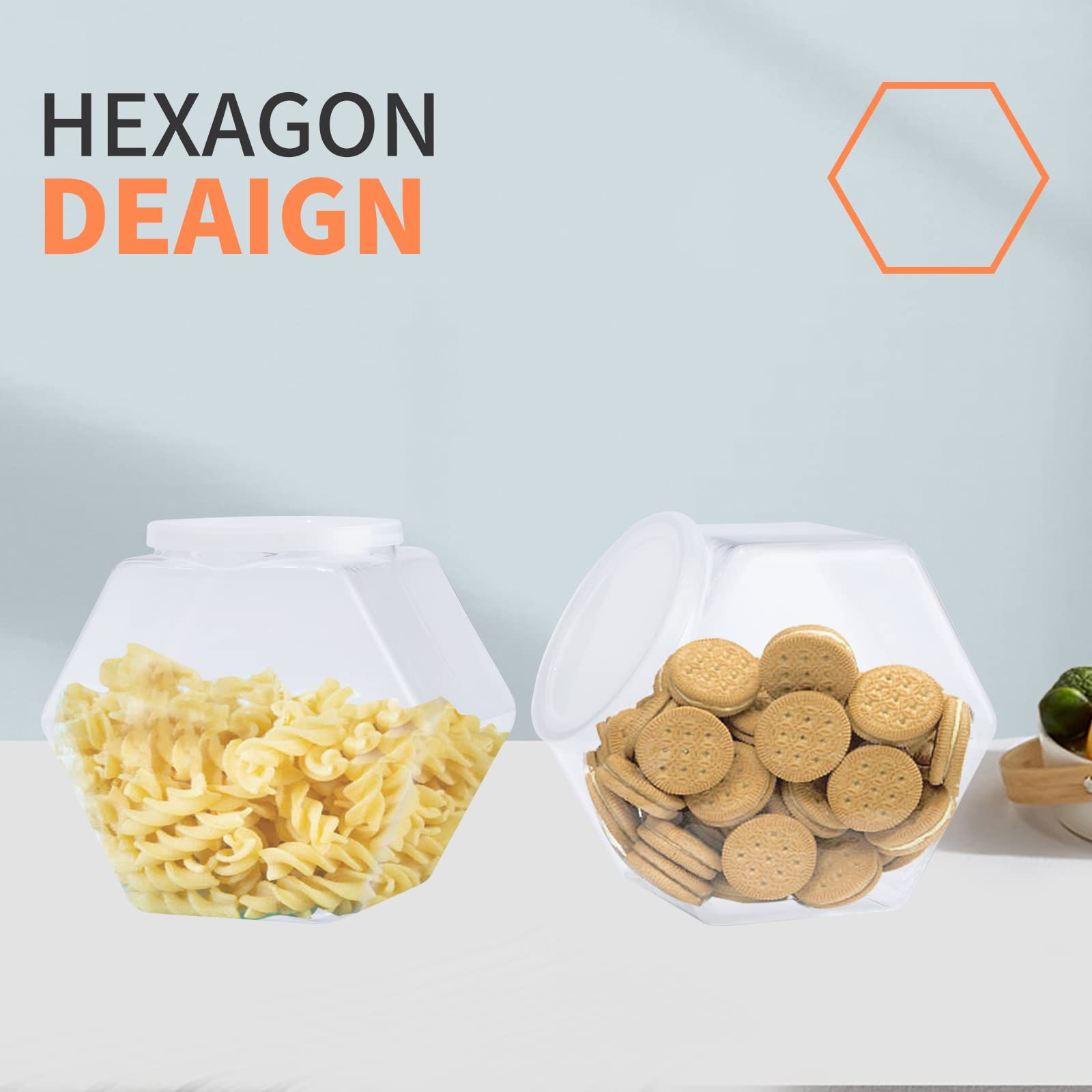 4 Pack Hexagon Plastic Candy Jars with Lids - 30oz Clear Kitchen Storage Containers for Snacks, Cookies, Dog Treats & Coffee Pods | Perfect for Pantry Organization, Party Favors & Home Decor
