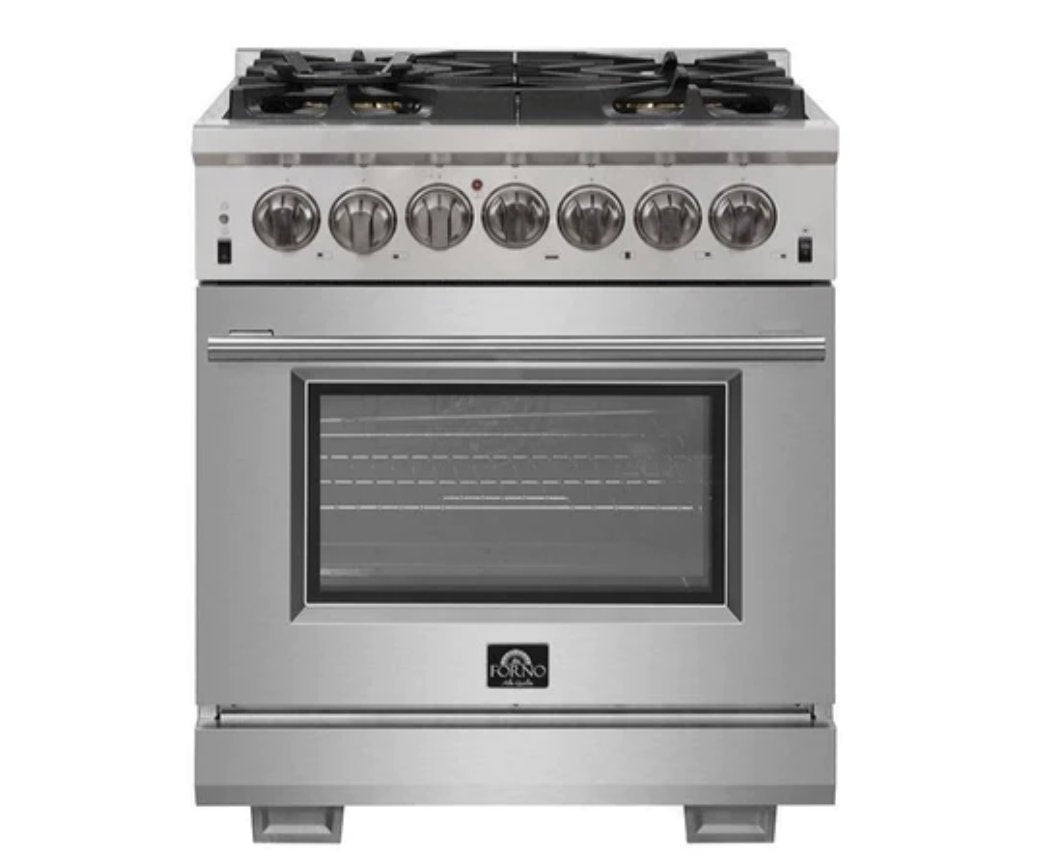 Forno Capriasca 30-inch Professional Freestanding Dual Fuel Range - Natural Gas & Propane - Stainless Steel - Model FFSGS6187 - Perfect for Home Chefs & Commercial Kitchens