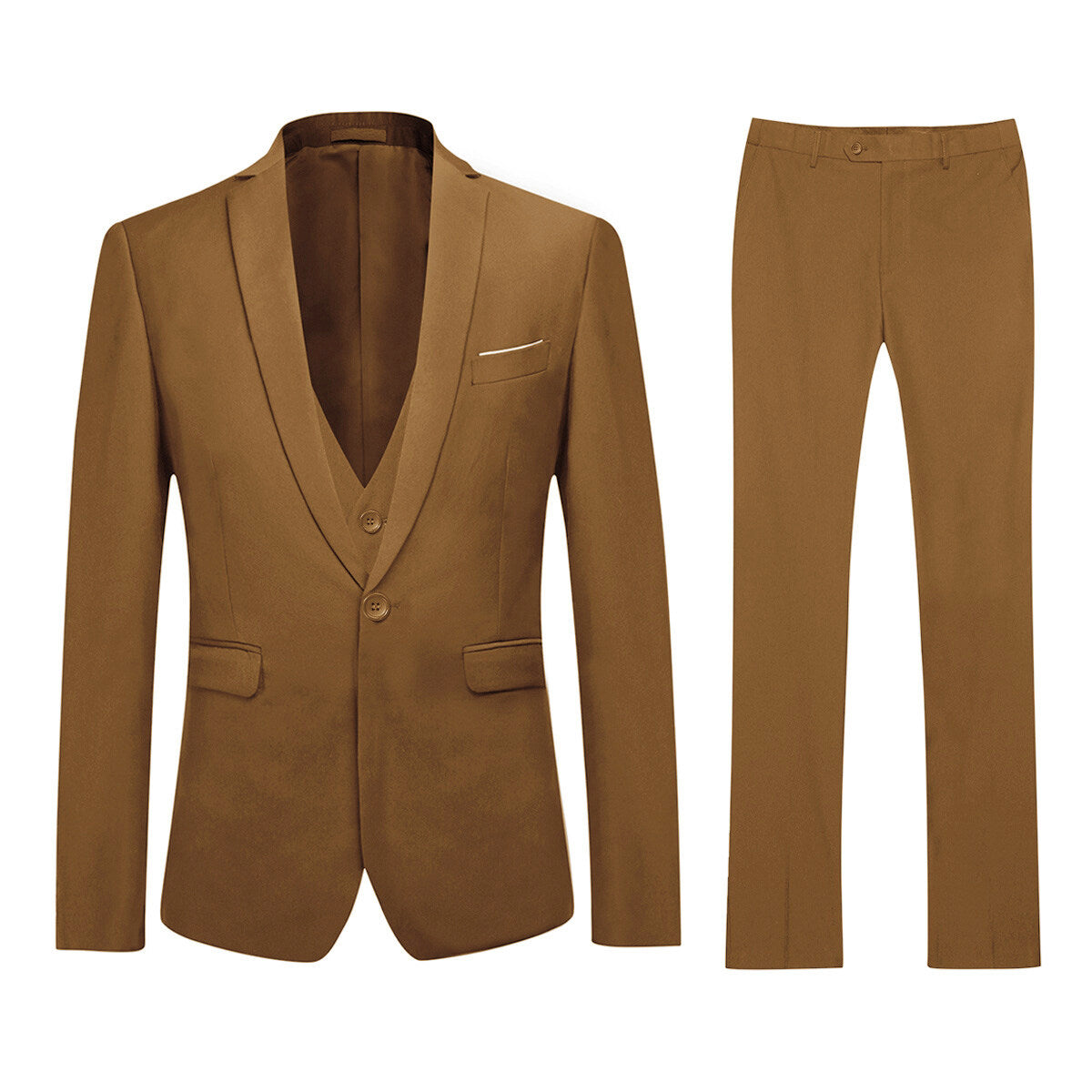 3-Piece One-Button Formal Suit in Light Coffee - Premium Men's Business Attire for Weddings, Interviews & Office Wear