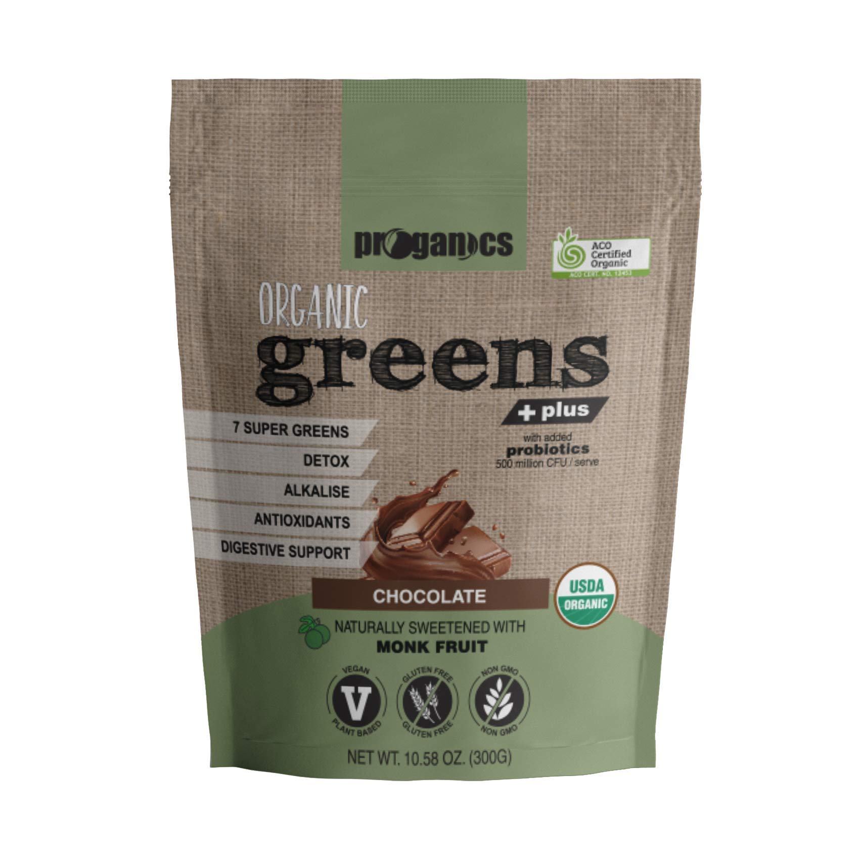 Organic Greens Plus Chocolate - Monk Fruit Sweetened for Healthy Snacking