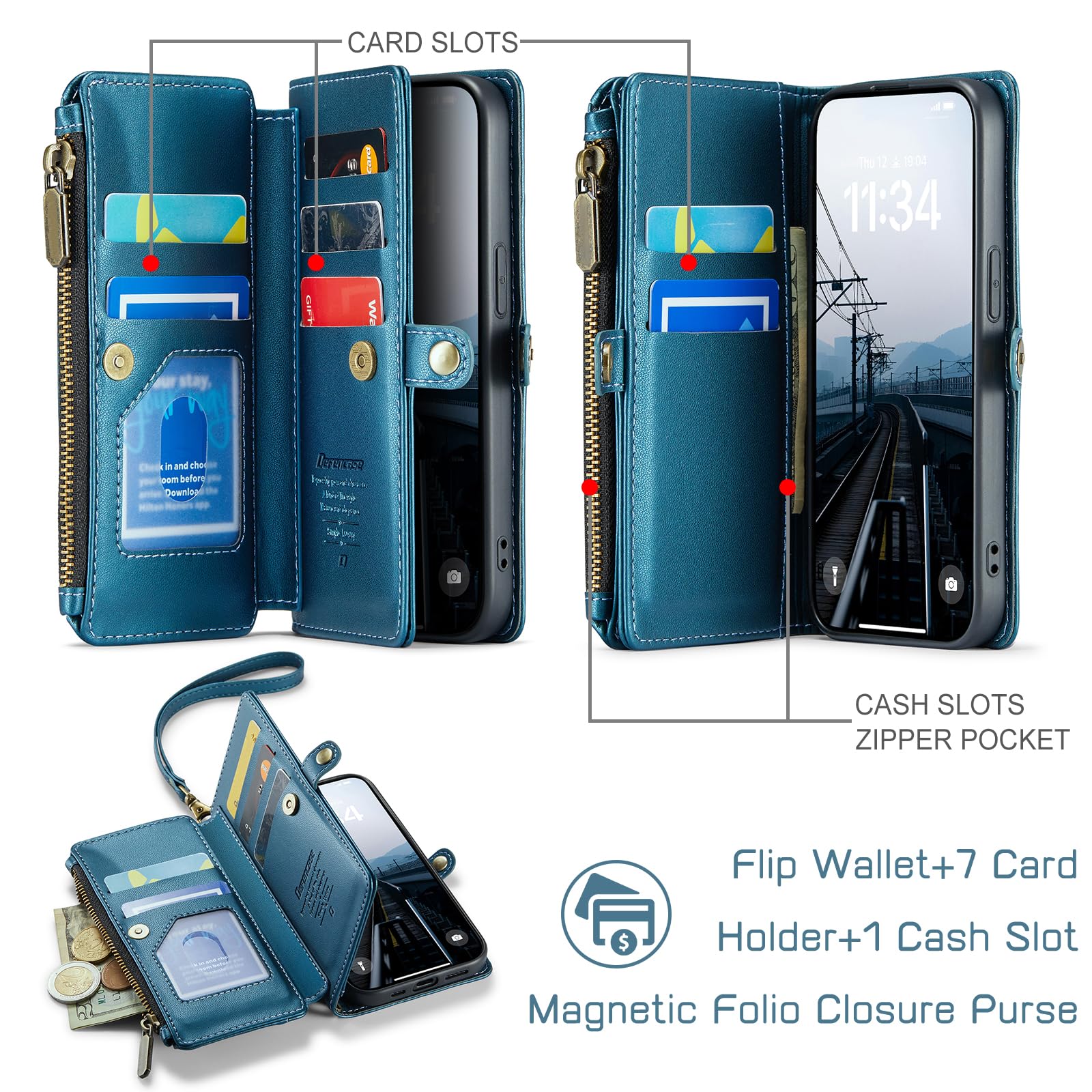 RFID Blocking PU Leather Wallet Case for iPhone 15 (6.1