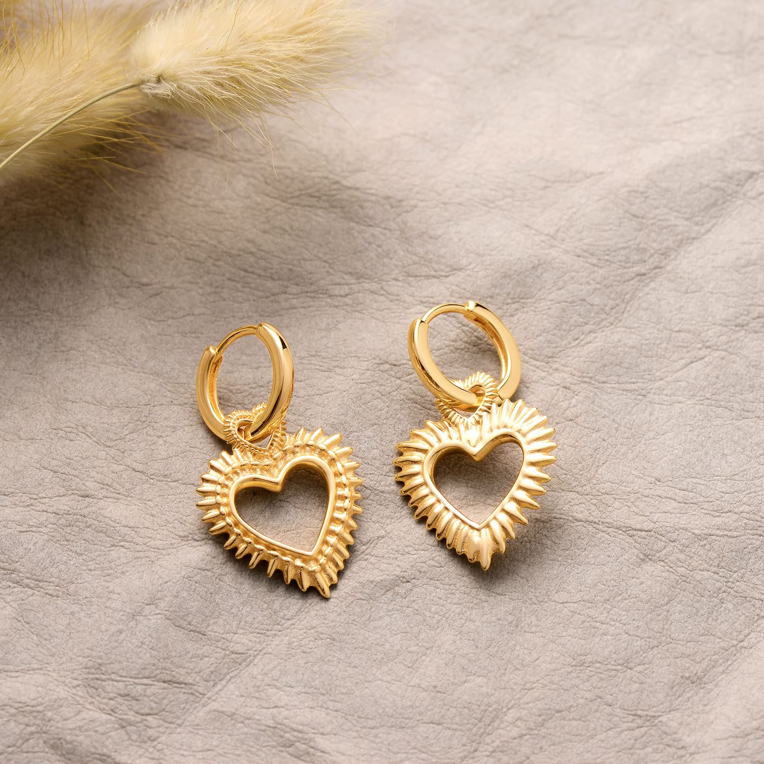 VACRONA 14K Gold Plated Heart Hoop Huggie Earrings for Women - Small Dainty Hoop Earrings for Everyday Wear, Date Night & Gift Giving