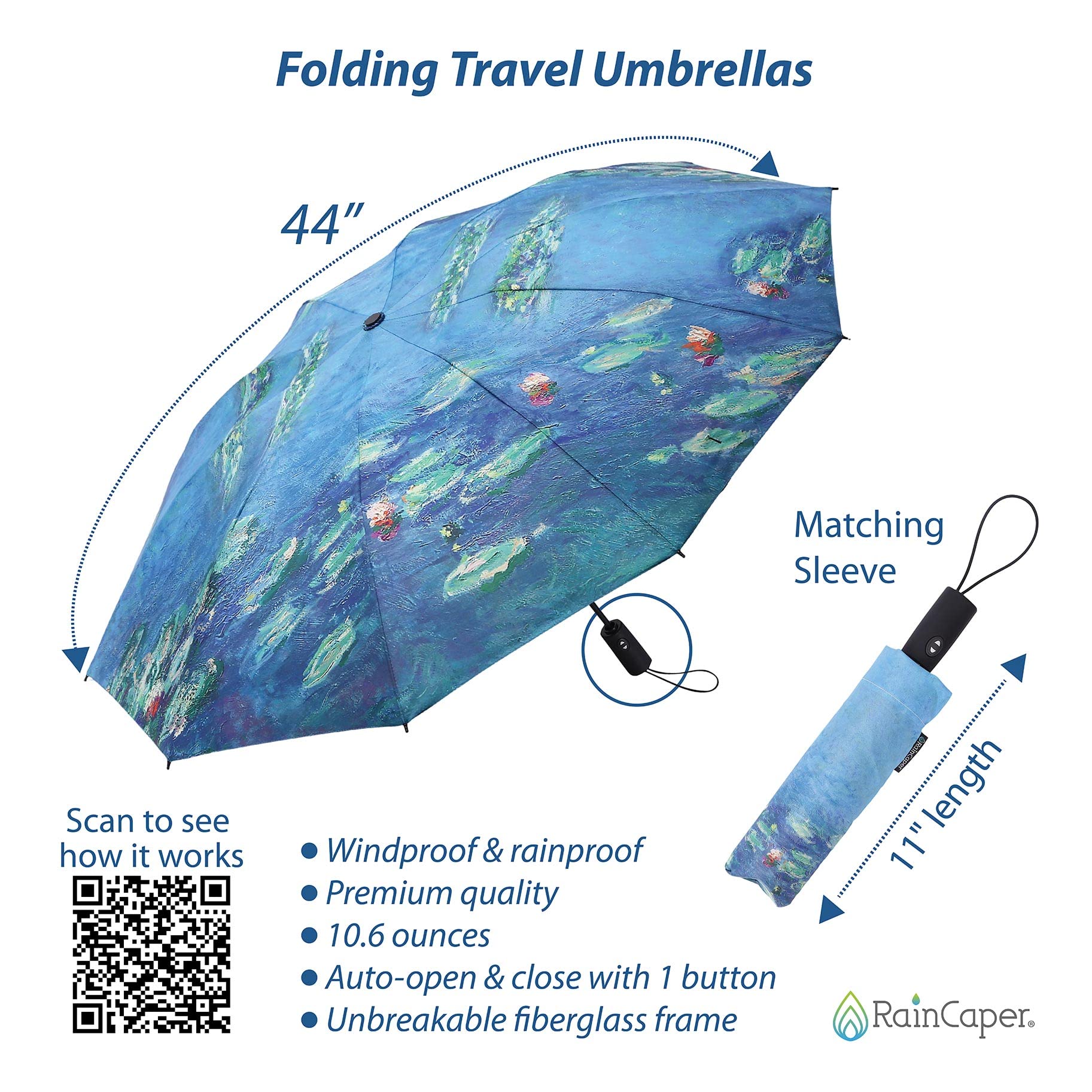 RainCaper Compact Folding Travel Umbrella - Windproof, Lightweight & Portable for Men & Women - Perfect for Commuting, Hiking & Outdoor Adventures