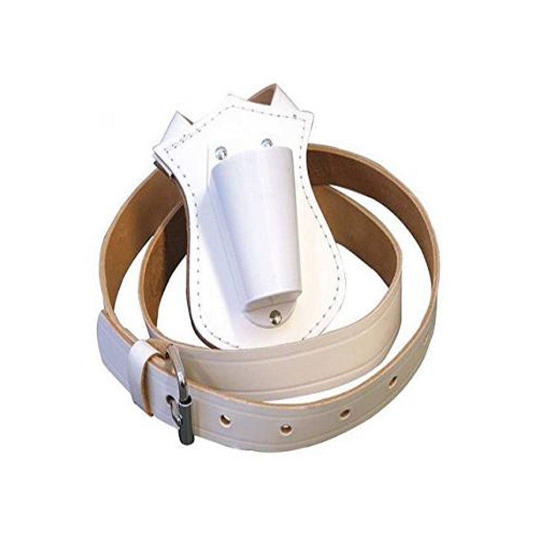 White Leather Flag Carry Belt - Adjustable Waist Strap for Marching Band, Color Guard & Parades | Durable & Comfortable for Outdoor Events & Performances