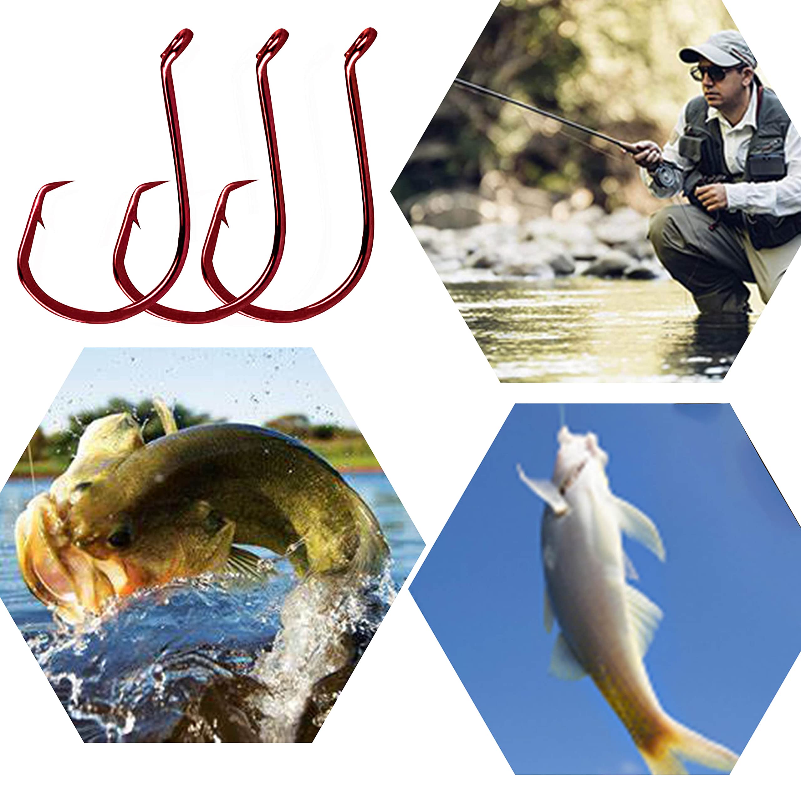 **110pcs Saltwater Circle Hooks for Catfish Fishing - 2X Strong Offset Octopus Hooks Size 8#-10/0 - Durable Inline Hooks for Saltwater & Freshwater Fishing - Perfect for Catfishing, Bass, and Offshore Angling**