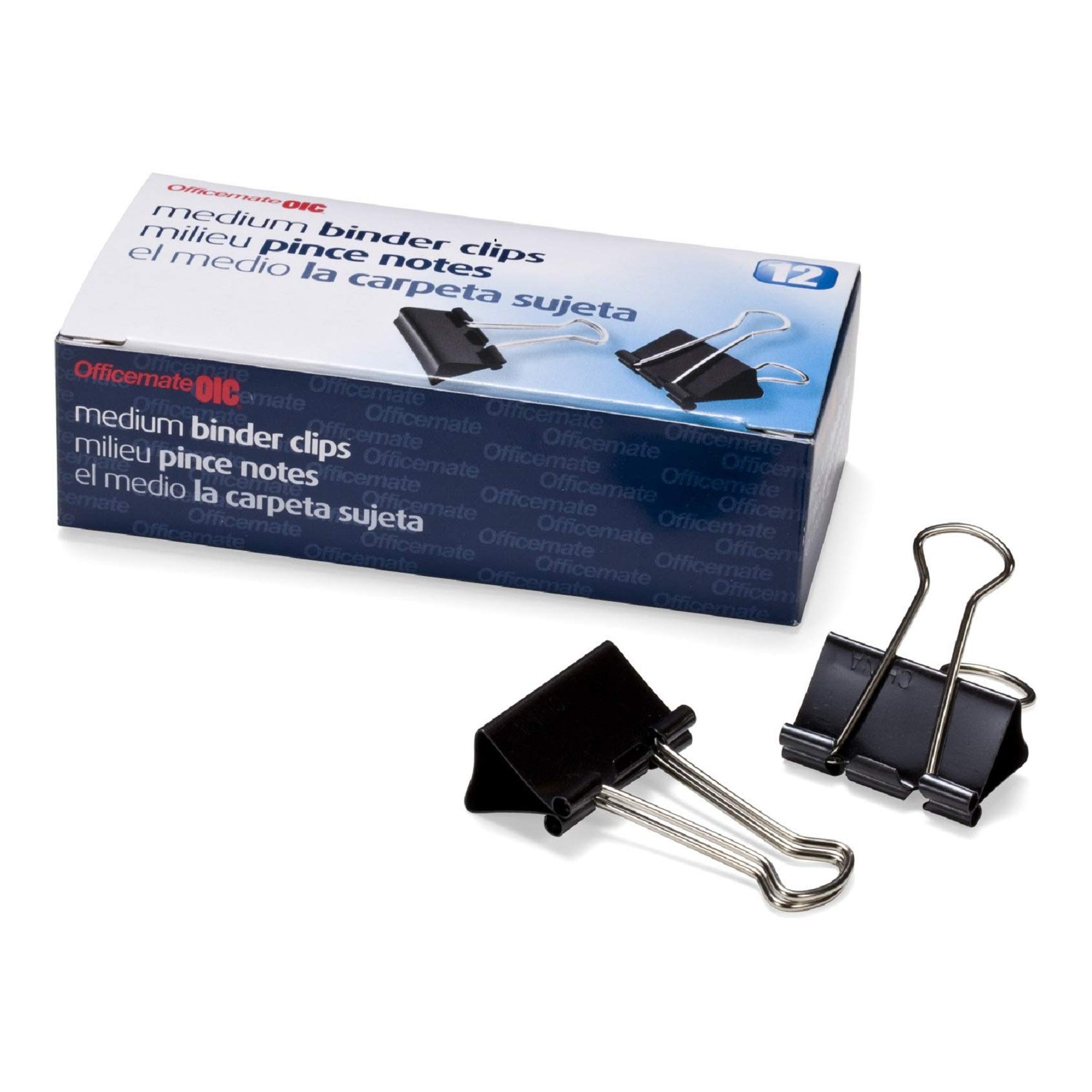 Officemate Medium Binder Clips - 12 Pack (12 Count) - Black Paper Clips for Organizing Documents, Files, and Office Supplies - Perfect for Home, School, and Office Use
