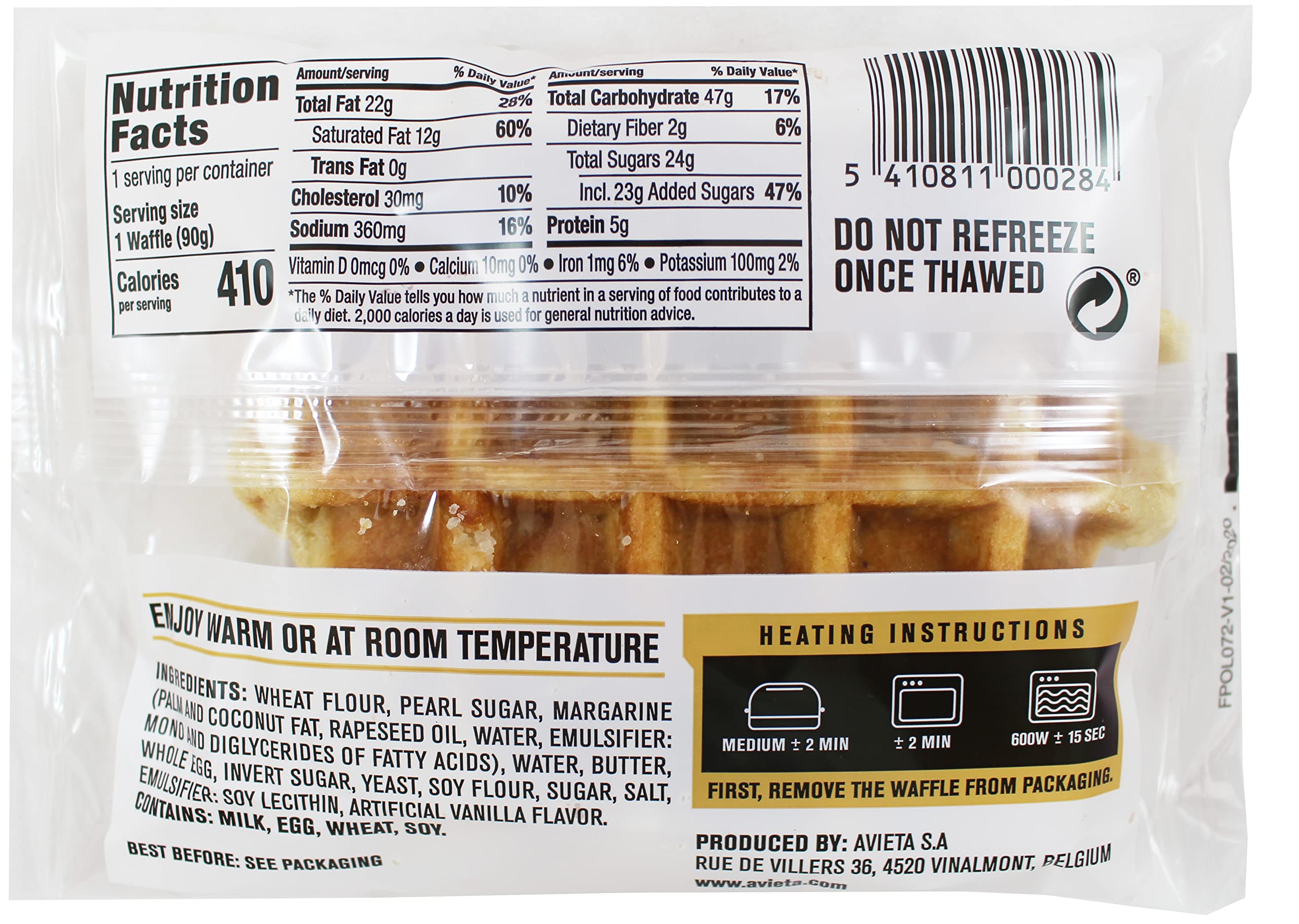 Avieta Belgian Pearl Sugar Waffles - 6 Individually Wrapped 3.17oz Packs | Authentic Liege Waffle Recipe | Perfect for Breakfast, Brunch & Coffee Time