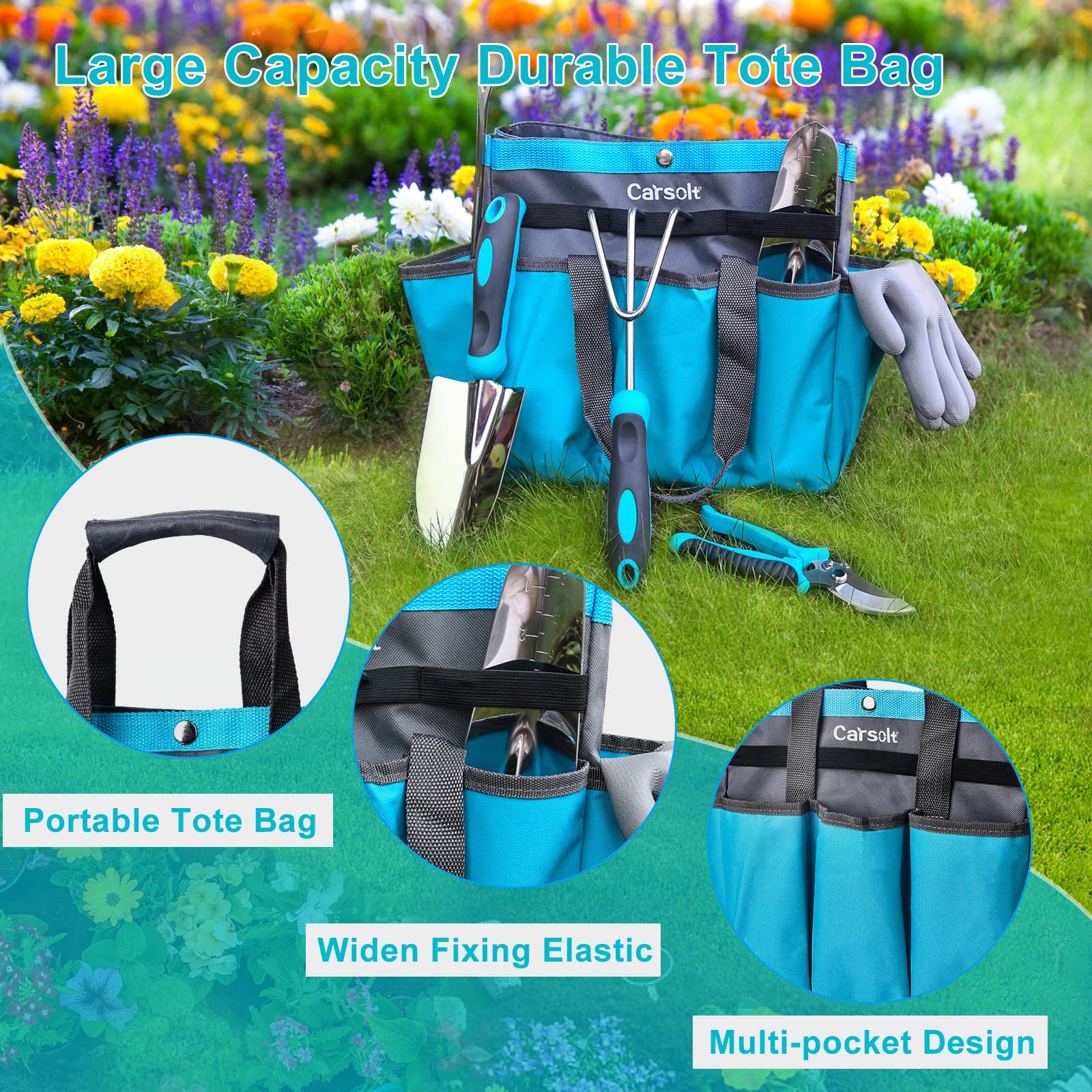 **Carsolt 10-Piece Heavy Duty Stainless Steel Garden Tools Set with Ergonomic Rubber Handle – Durable Planting & Weeding Hand Tools Kit in Gift Box – Perfect for Home Gardening, Landscaping & Outdoor Gifts**
