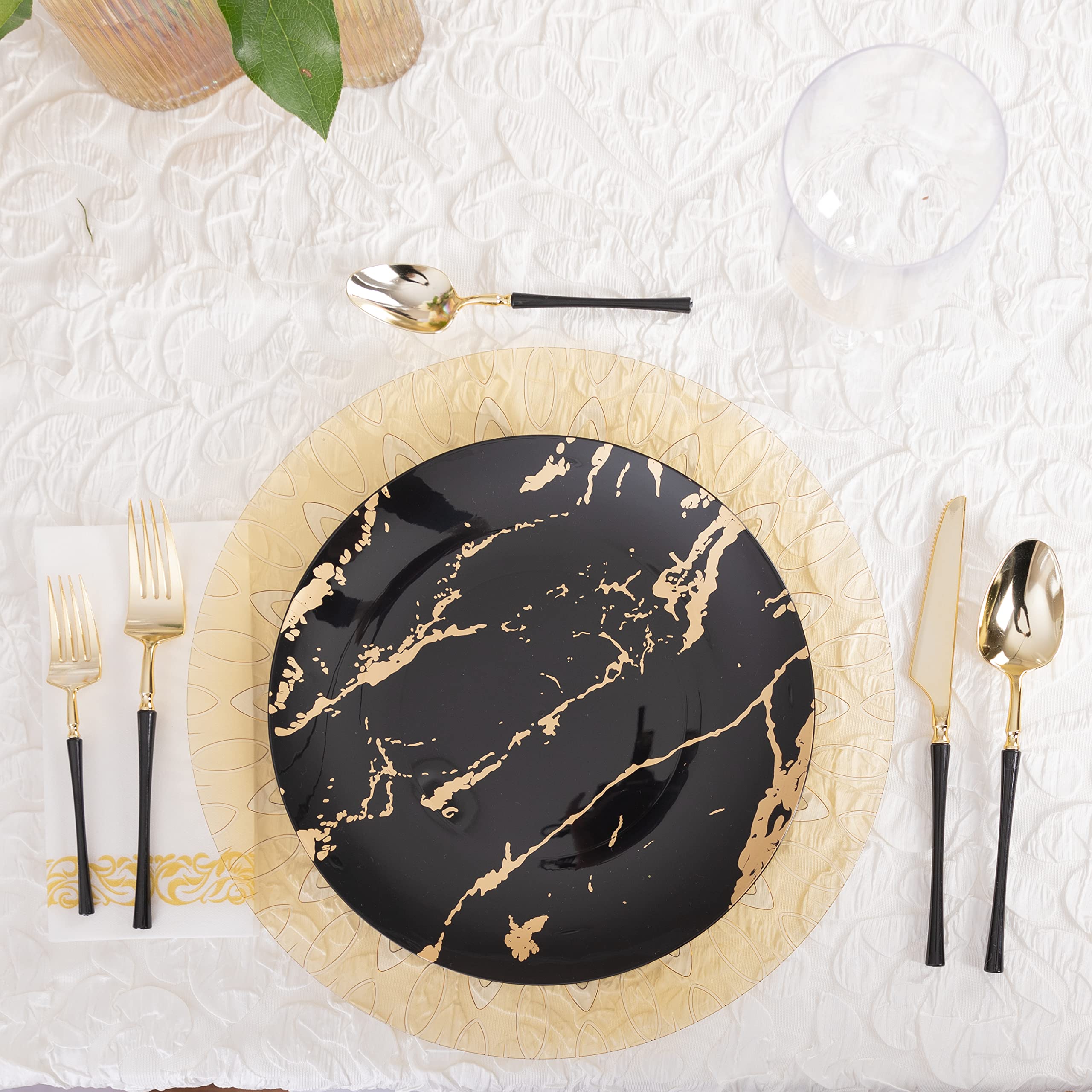 13 Inch Plastic Charger Plates - Gold Raindrop Design, Set of 8 - Elegant Dinnerware for Weddings, Parties & Special Events - Dishwasher Safe Decorative Plates
