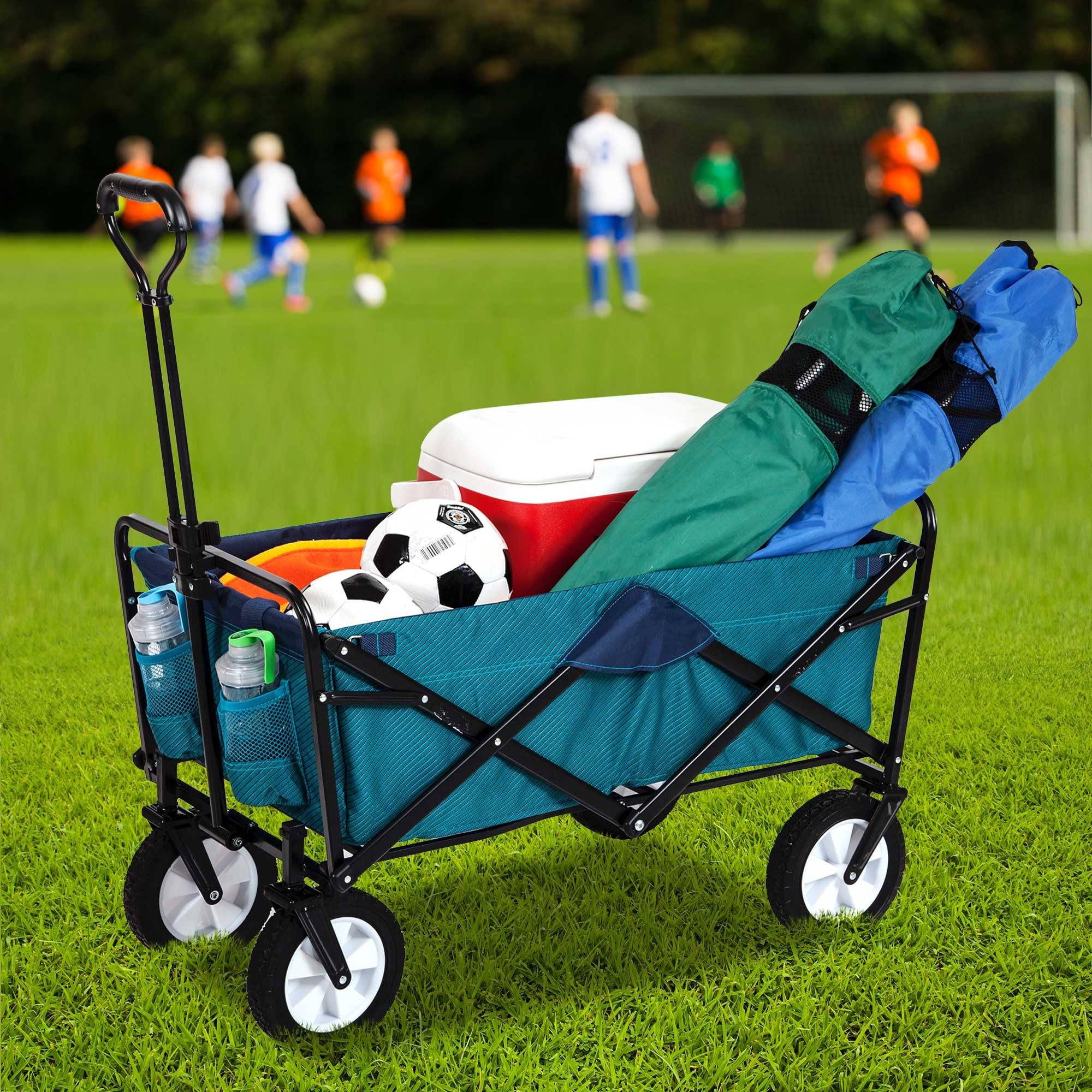 MacSports Heavy Duty Collapsible Wagon with Wheels - Foldable Utility Cart for Beach, Camping, Picnics & Outdoor Adventures - Portable Beach Wagon with All-Terrain Wheels for Sand, Grass & Pavement