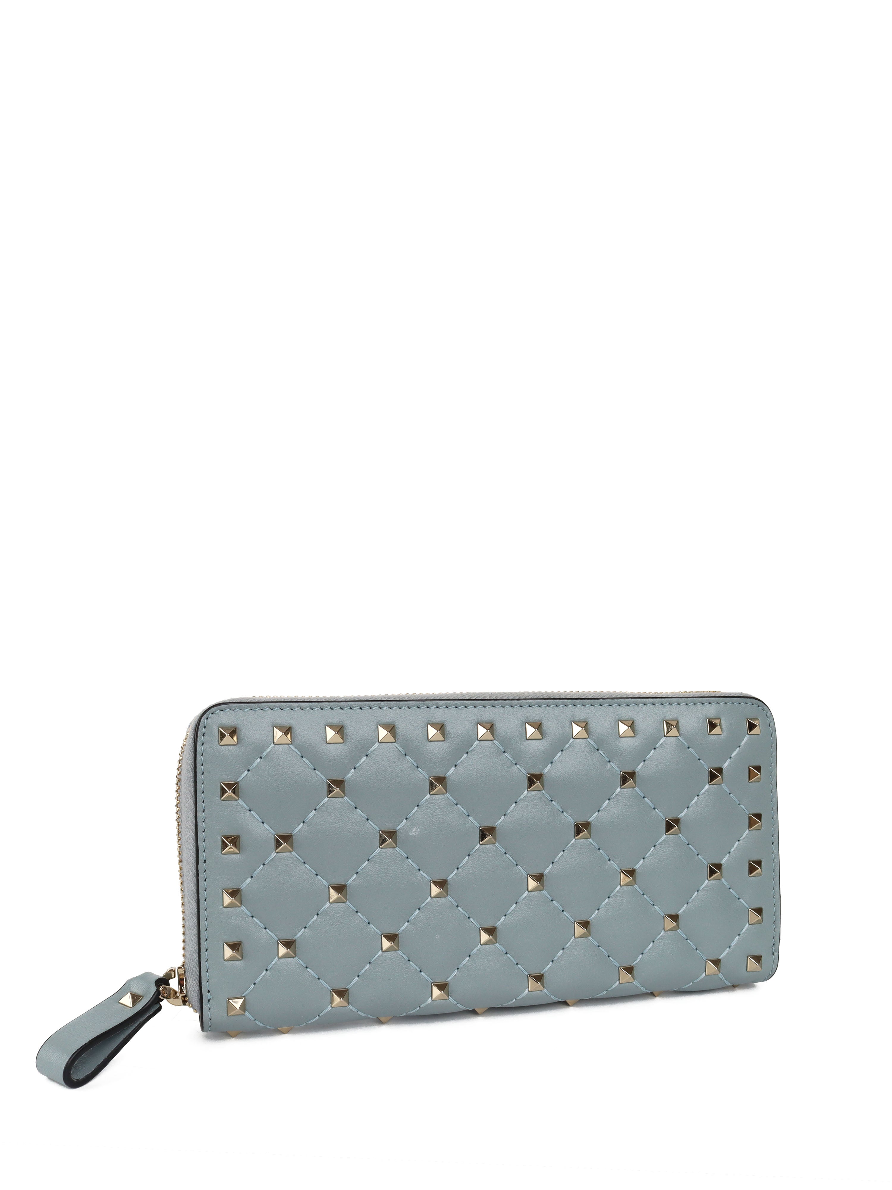 Valentino Blue Rockstud Spike Leather Wallet for Women | Designer Luxury Wallet with Studs | Perfect for Parties, Gifts & Everyday Use
