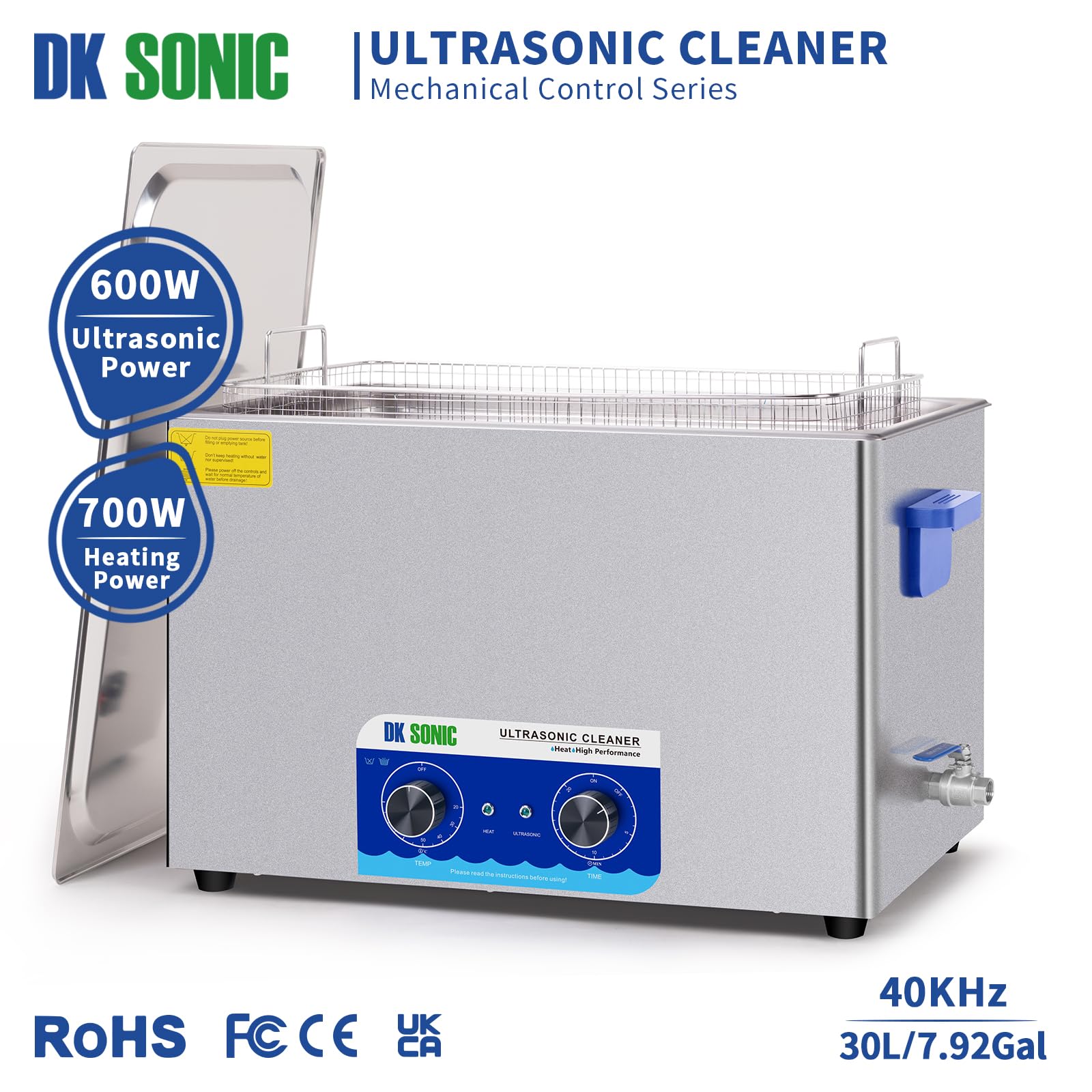 DK SONIC 30L Ultrasonic Cleaner with Timer & Heater - Stainless Steel Industrial Parts Cleaner for Guns, Jewelry, Tools (7.92Gal/110V) - Perfect for Home Workshops, Dental Labs & Automotive Repair Shops