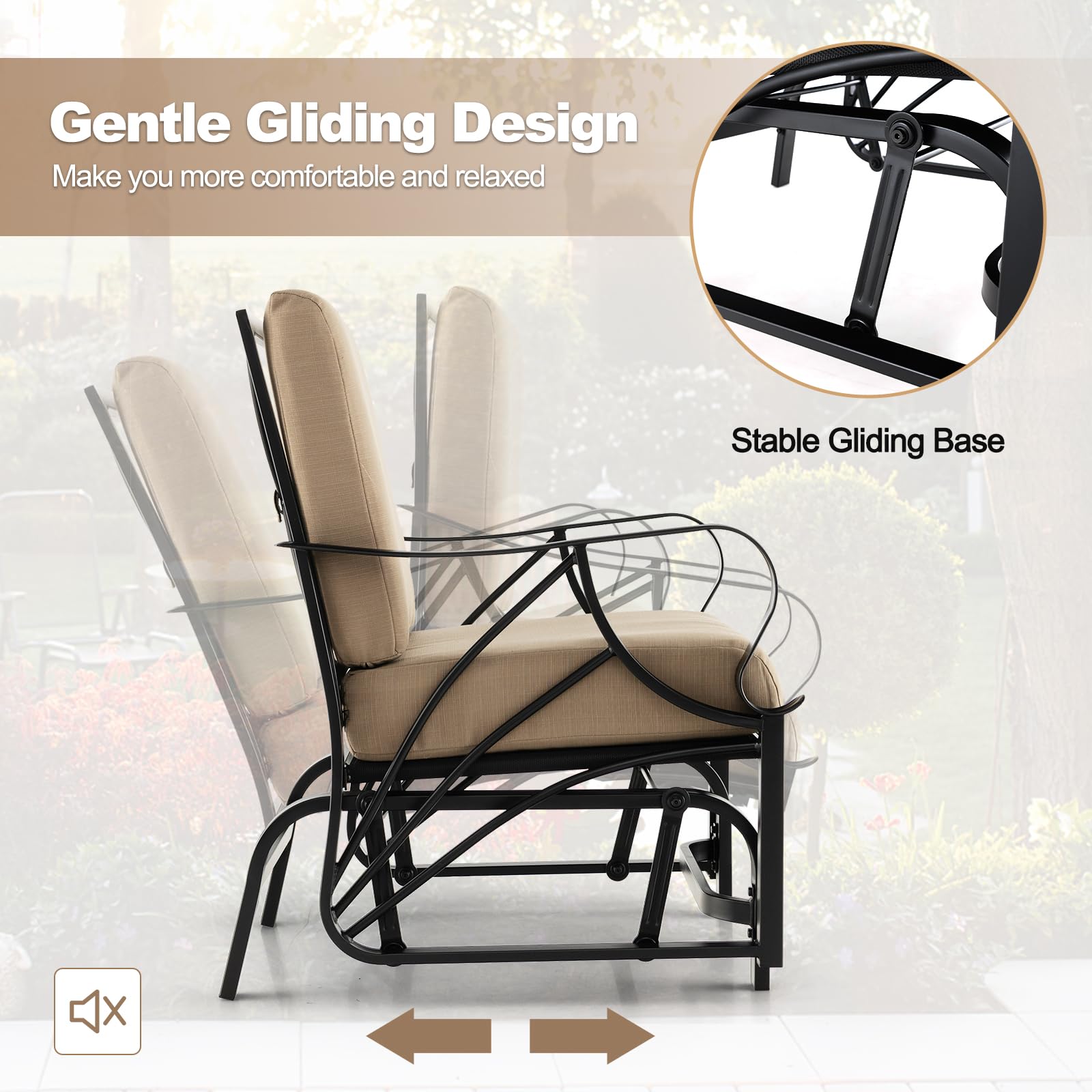 Tangkula Outdoor Patio Glider - Heavy Duty Metal Frame Rocking Chair with Comfortable Cushion, Ergonomic Design & Curved Armrests for Smooth Gliding Motion - Perfect for Porch, Garden, Deck or Backyard Relaxation (Set of 2)