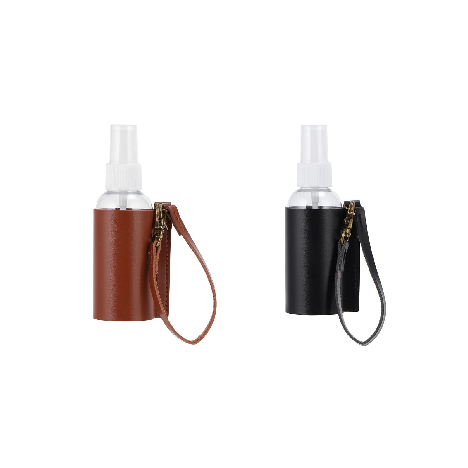 2 Pack Travel Size Bottle Keychain Holder - Leather Hand Sanitizer Case with Carabiner Clip | Portable Refillable Mini Containers for Purse, Gym, Hiking & Daily Essentials