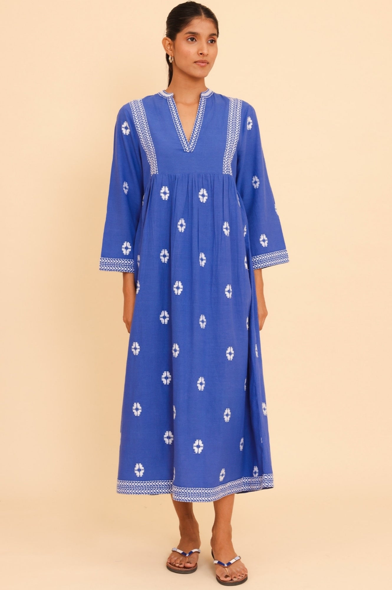 Enola Organic Cotton Dress for Women - Soft & Comfortable Blue/White Floral Summer Dress | Perfect for Beach, Vacation & Casual Outings