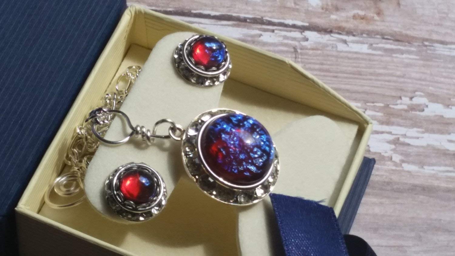 Mexican Fire Opal Jewelry Set - Halo Necklace & Earrings with Dragon Breath Design | Anniversary, Birthday & Christmas Gifts for Women | Perfect for Date Nights, Weddings & Special Occasions
