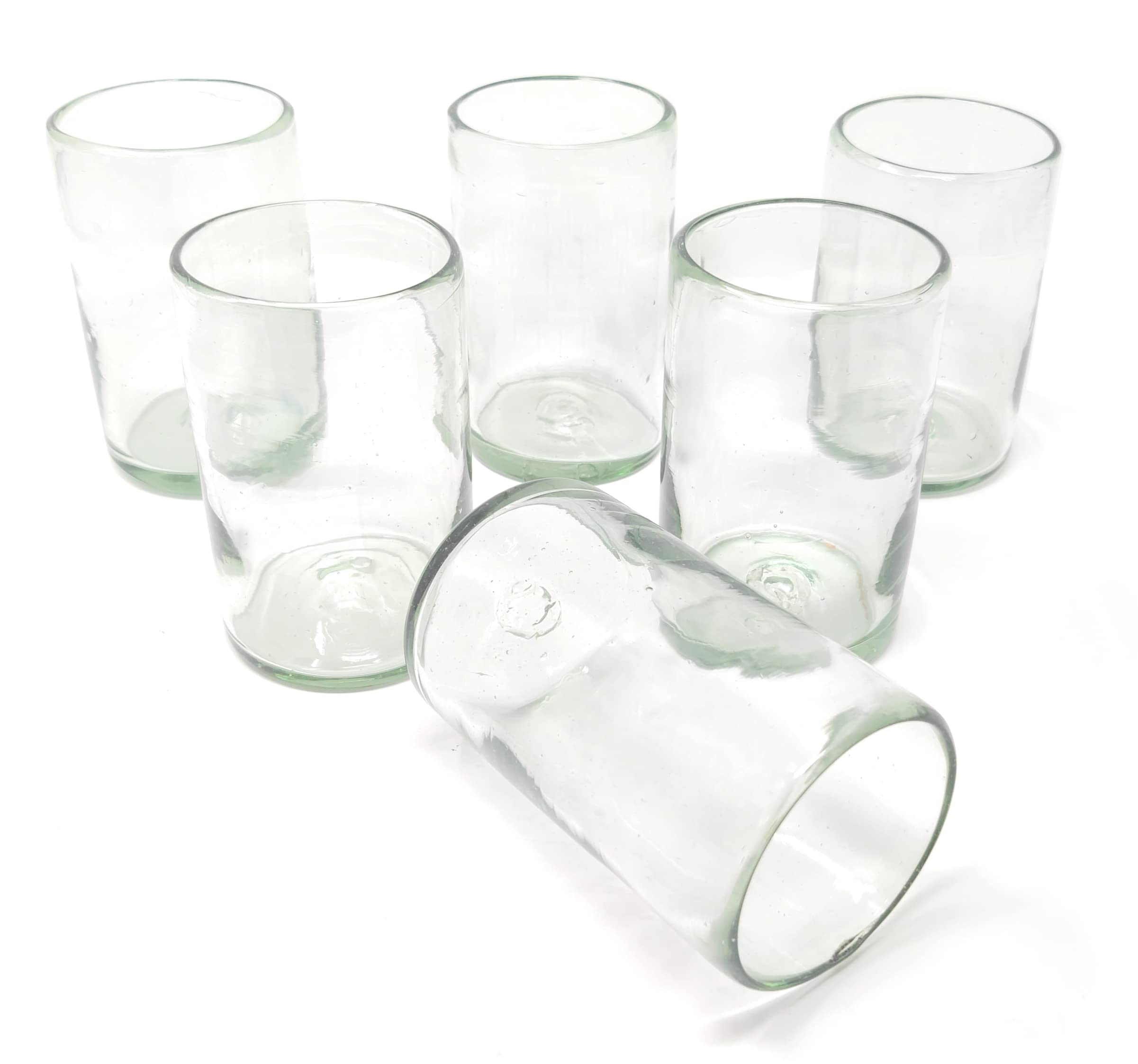 Hand Blown Mexican Drinking Glasses Set of 6 - 14oz Clear Artisan Glassware for Margaritas, Cocktails & Beverages - Perfect for Parties, Restaurants & Home Bar Decor