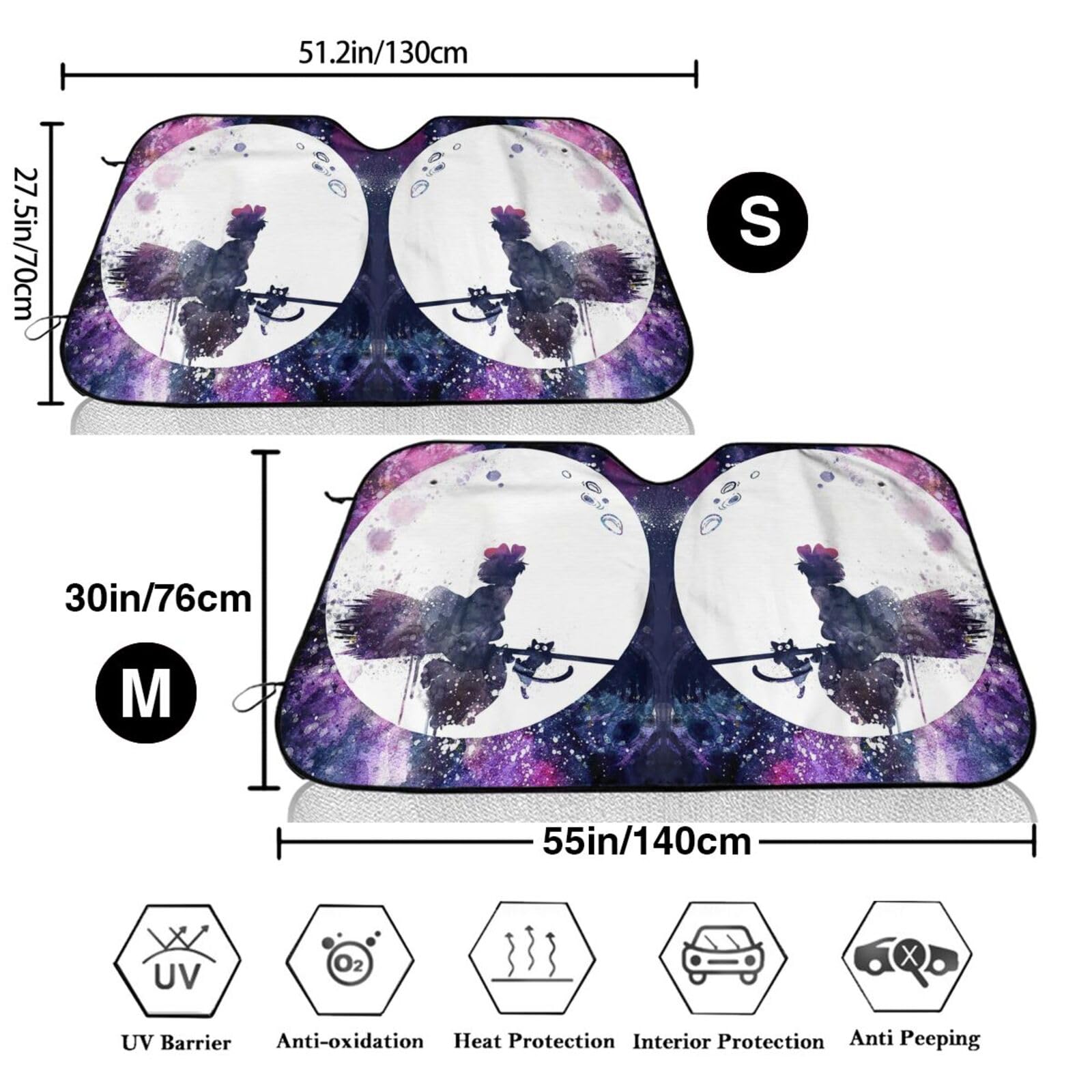 Foldable Car Windshield Sun Shade 29.9x55 Inches - UV Protection Sun Visor for Kiki Cat Delivery Service & All Vehicles | Perfect for Summer Parking, Heat Reduction & Interior Protection