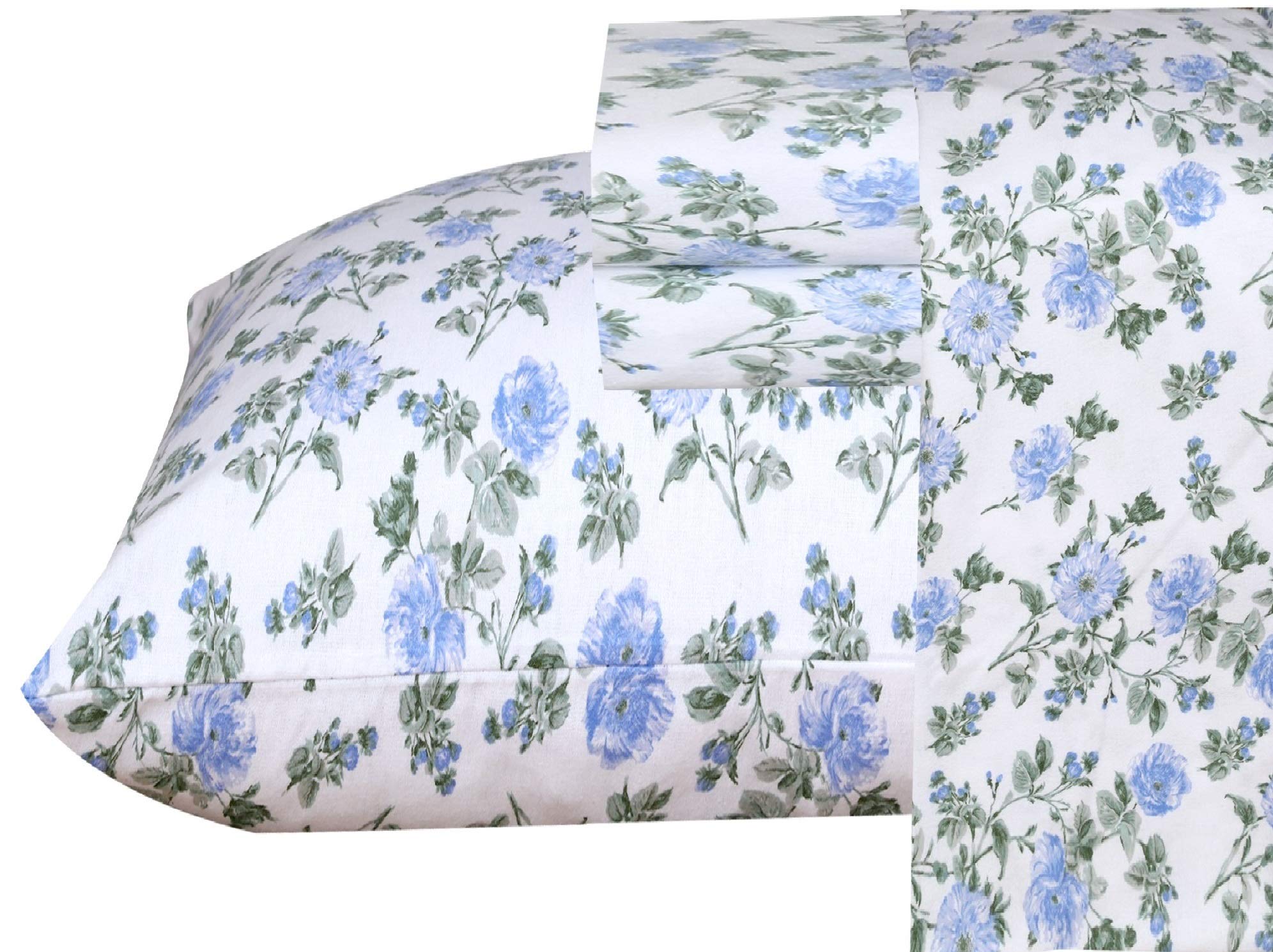 Ruvanti 100% Cotton 3-Piece Flannel Sheet Set for Twin Beds - Deep Pocket, Ultra Soft & Breathable, Moisture Wicking, Warm Winter Bedding (Includes Flat Sheet, Fitted Sheet & 1 Pillowcase) - Floral Light Design - Perfect for Cozy Nights, Guest Rooms & Cold Weather Comfort
