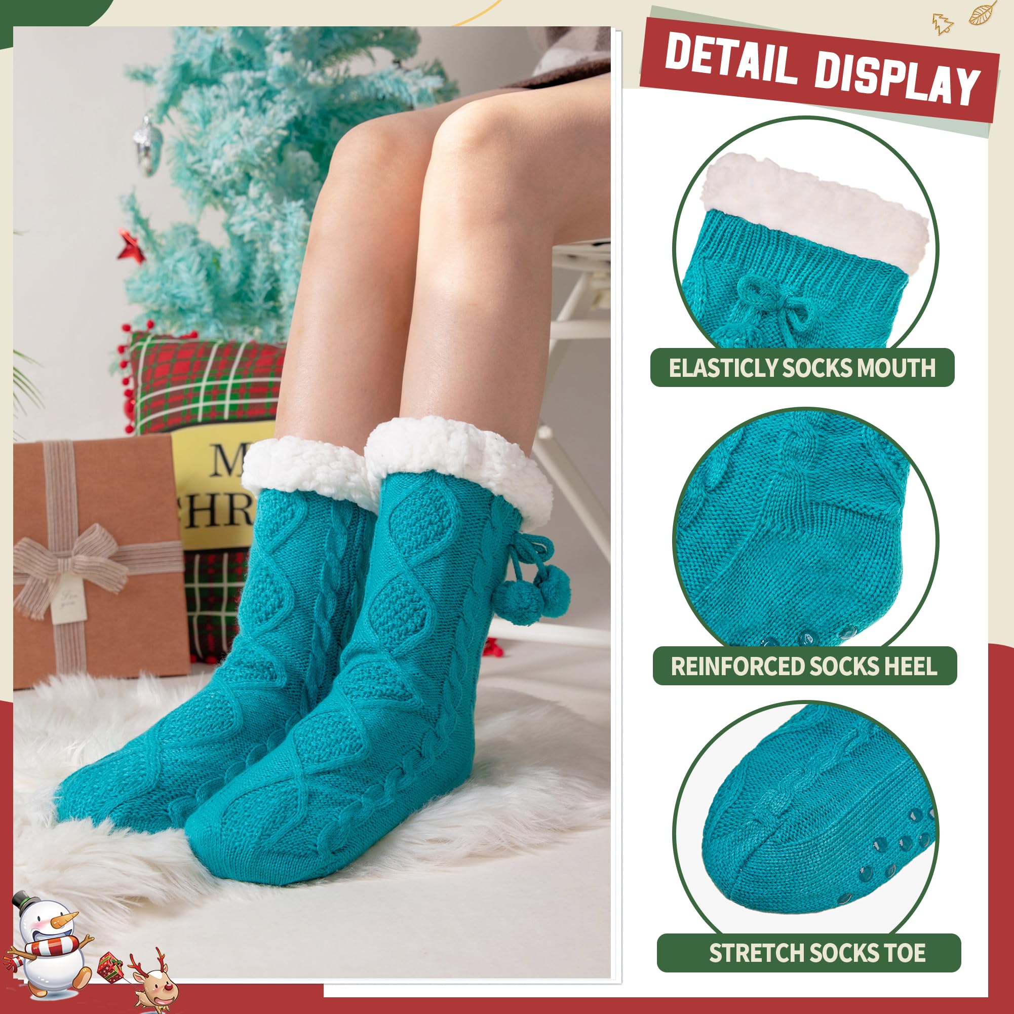 DoSmart Women's Fuzzy Slipper Socks - Winter Thermal Snowflake Fleece Lining, Fluffy Warm Indoor Home Socks for Christmas, Cozy Housewarming Gift - Perfect for Lounging, Relaxing & Holiday Comfort