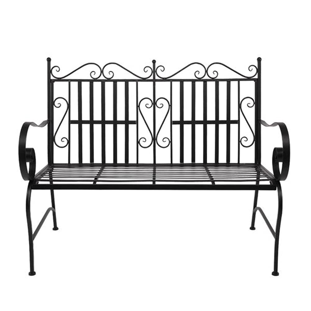 Heavy Duty Cast Iron Outdoor Bench - Modern Black Garden Patio Seat for Backyard, Lawn, Balcony & Porch | Durable Double Sofa Chair for Outdoor Lounge, Park & Entryway Decor | Perfect for Relaxing, Entertaining & Enhancing Curb Appeal