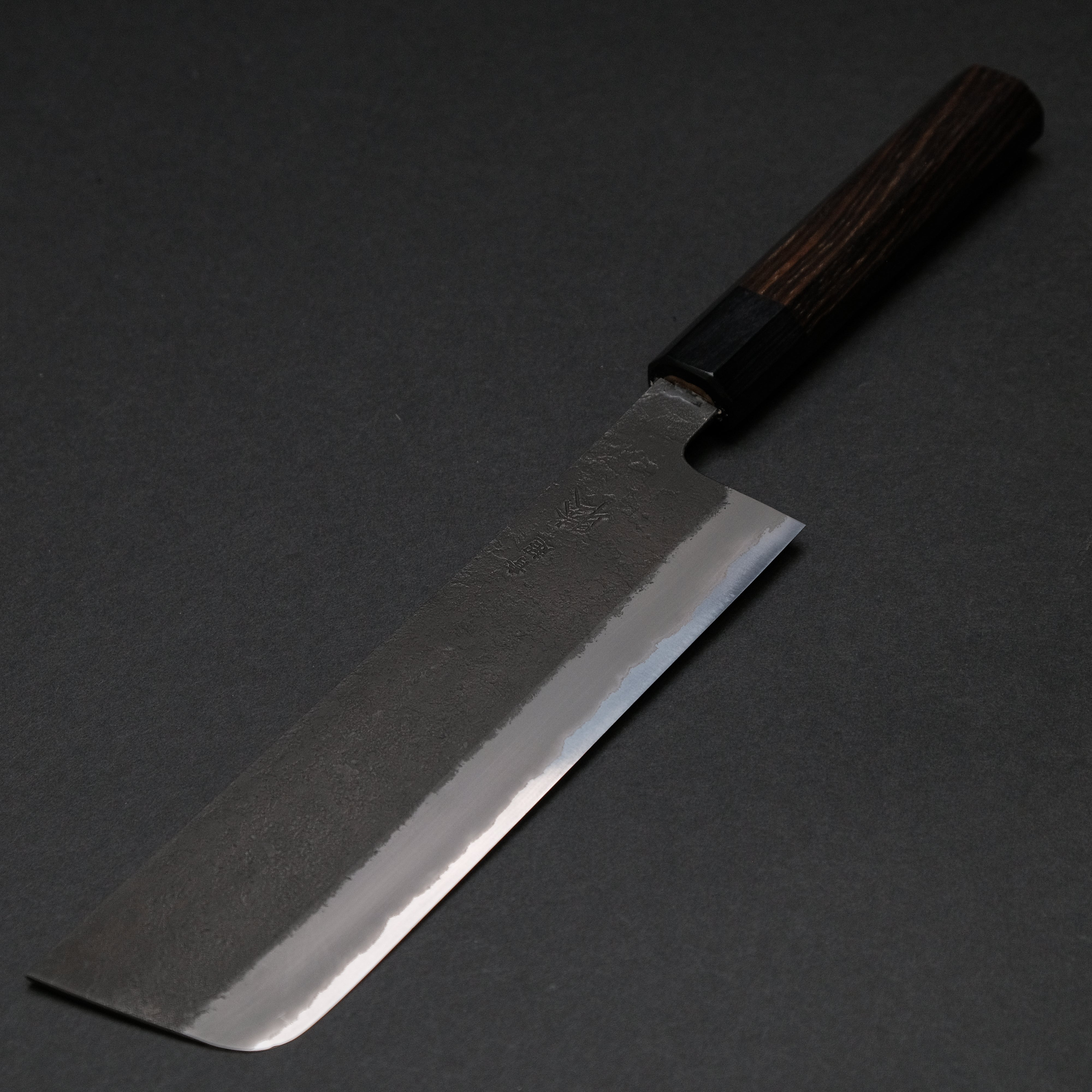 Premium Mutsumi Blue Super Kurouchi Nashiji Nakiri Knife 180mm - Japanese Chef Knife with Ebony Handle - Perfect for Slicing Vegetables, Herbs & Sushi Preparation