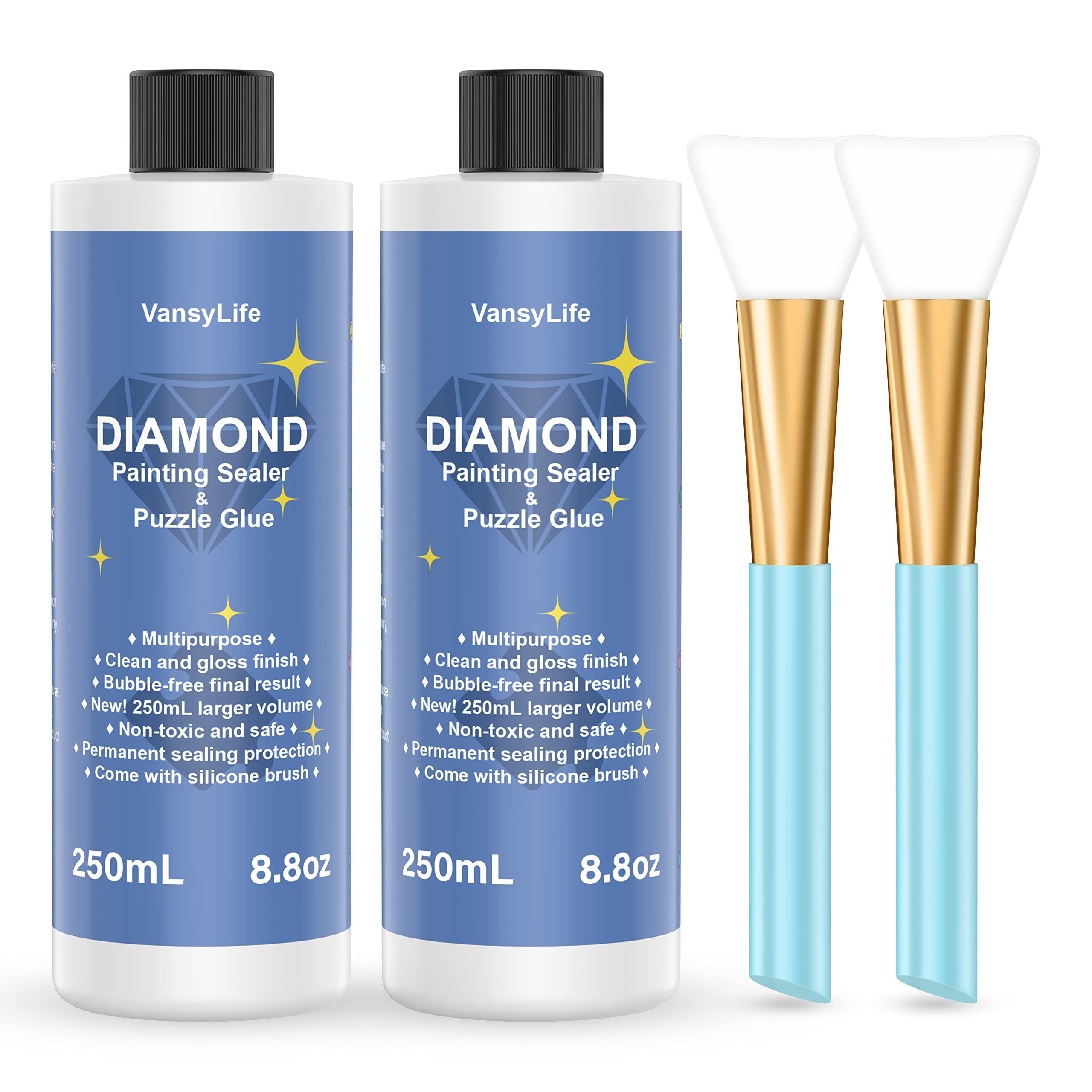 Premium 5D Diamond Painting Sealer 2-Pack (500ml/17.6oz) with Silicone Brush - Permanent Hold & High Shine Finish for DIY Diamond Art, Jigsaw Puzzles - Perfect for Home Decor, Craft Projects & Gift Making