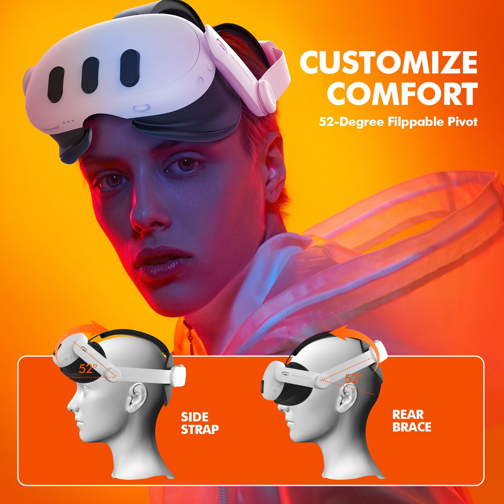 Meta Quest 3 & Quest 3S Elite Replacement Head Strap - Comfortable Adjustable VR Headset Accessory for Extended Gaming & Virtual Reality Experiences