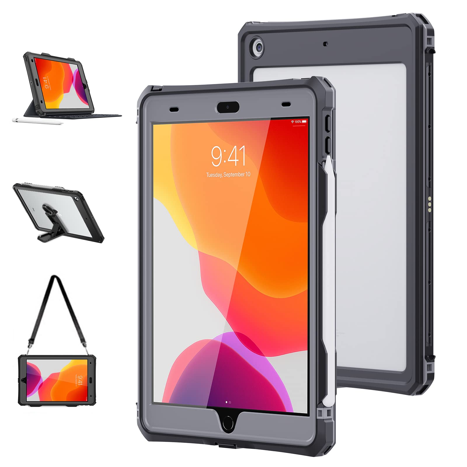 Heavy Duty Waterproof Shockproof Case for iPad 10.2 (9th/8th/7th Gen 2021/2020/2019) - Full Body Protective Cover with Built-in Screen Protector & Adjustable Shoulder Strap | Perfect for Outdoor Adventures, Travel, and Kids' Use
