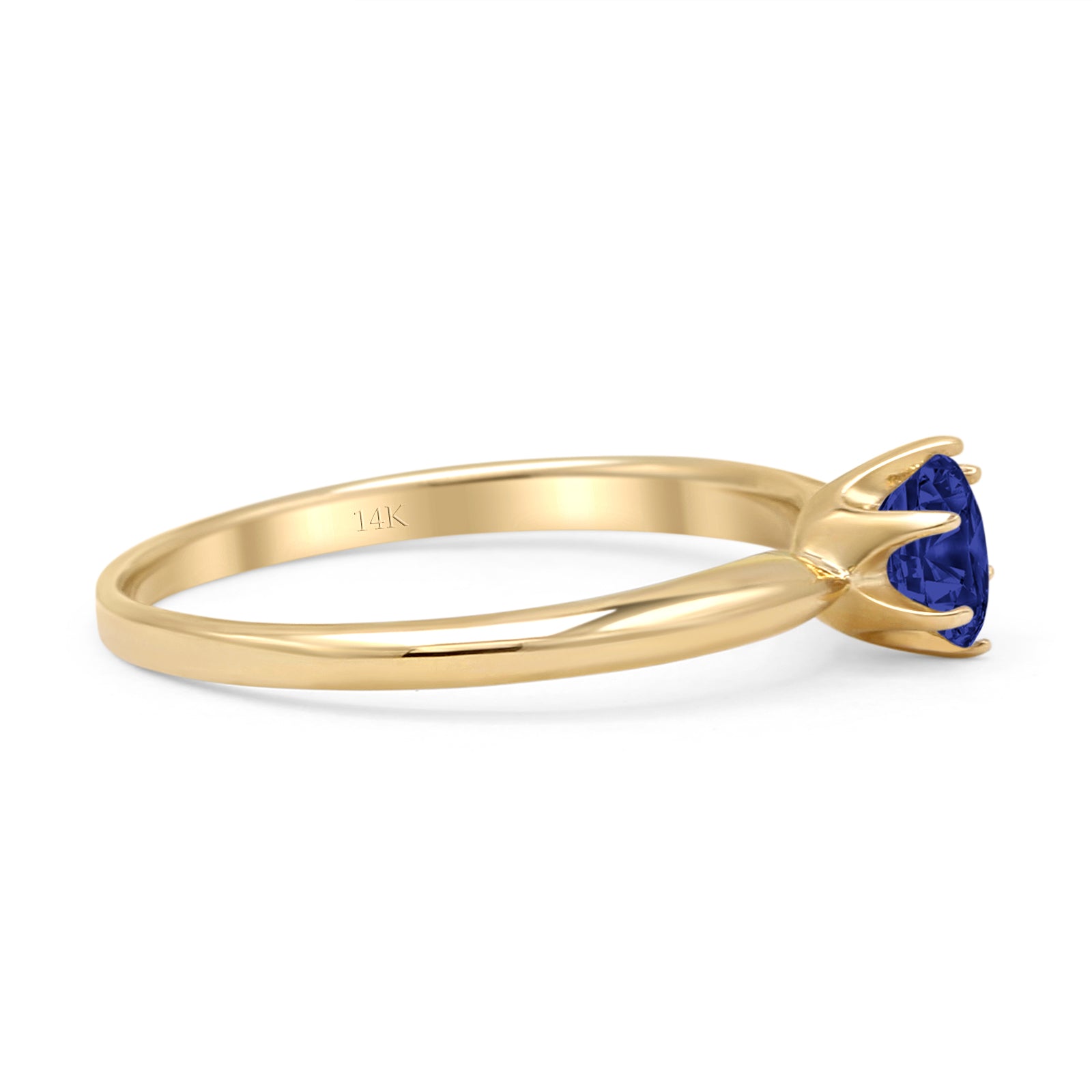 14K Yellow Gold Round Blue Sapphire CZ Solitaire Ring for Women - Elegant Engagement, Wedding, Anniversary Gift - Perfect for Valentine's Day, Proposal & Special Occasions