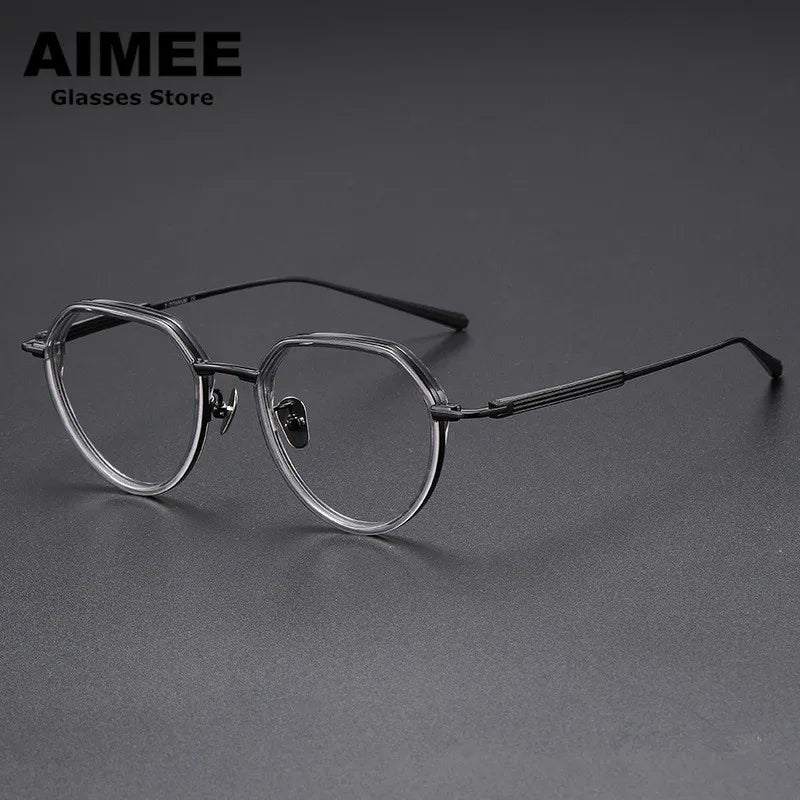 Unisex Full Rim Flat Top Round Titanium Acetate Eyeglasses 6701 - Lightweight & Durable Frame for Men & Women - Perfect for Reading, Work & Daily Wear