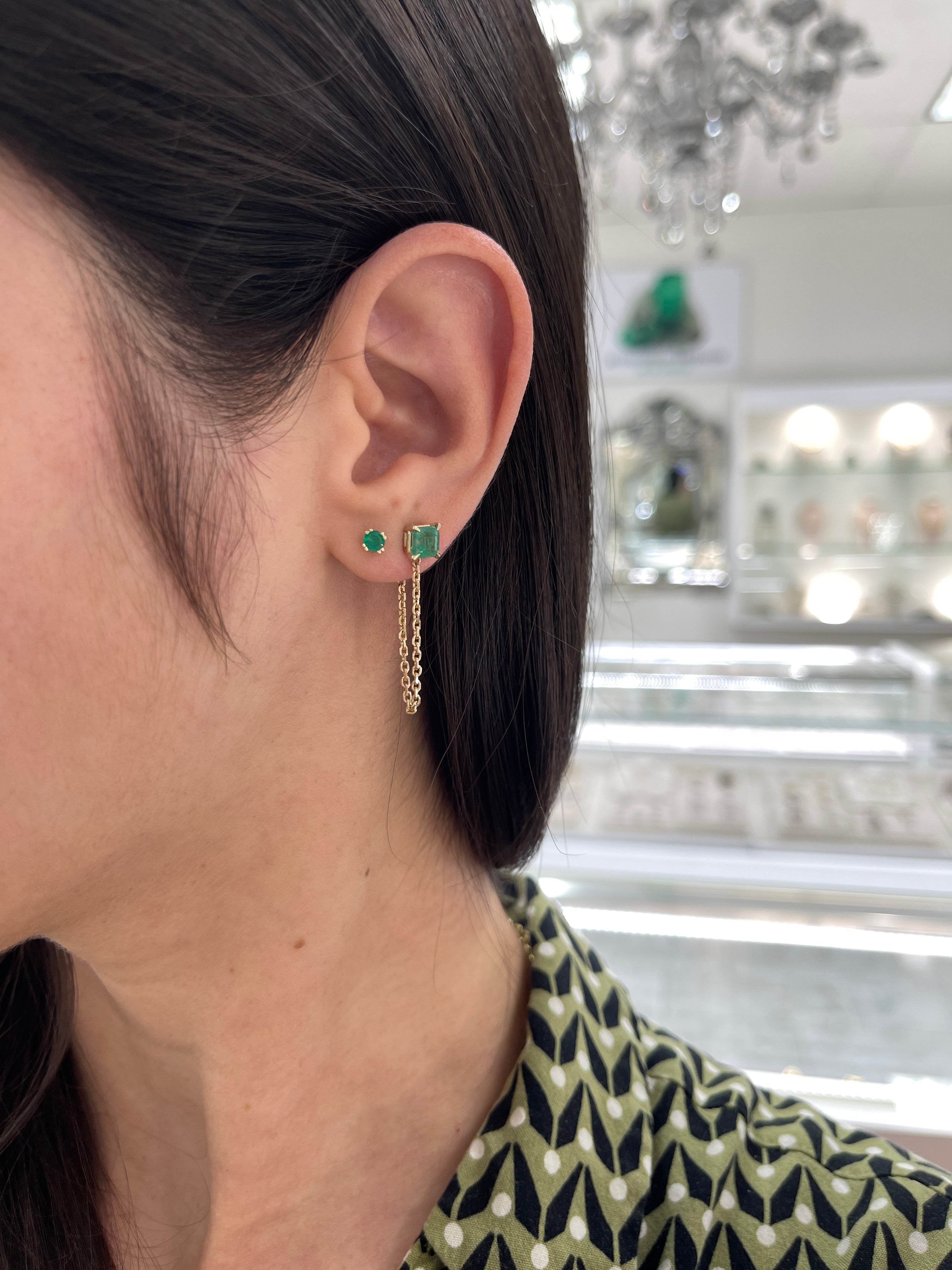 14K Gold Asscher Cut Emerald Stud Earrings for Women - Elegant Single Stone Earrings for Everyday Wear, Parties & Special Occasions