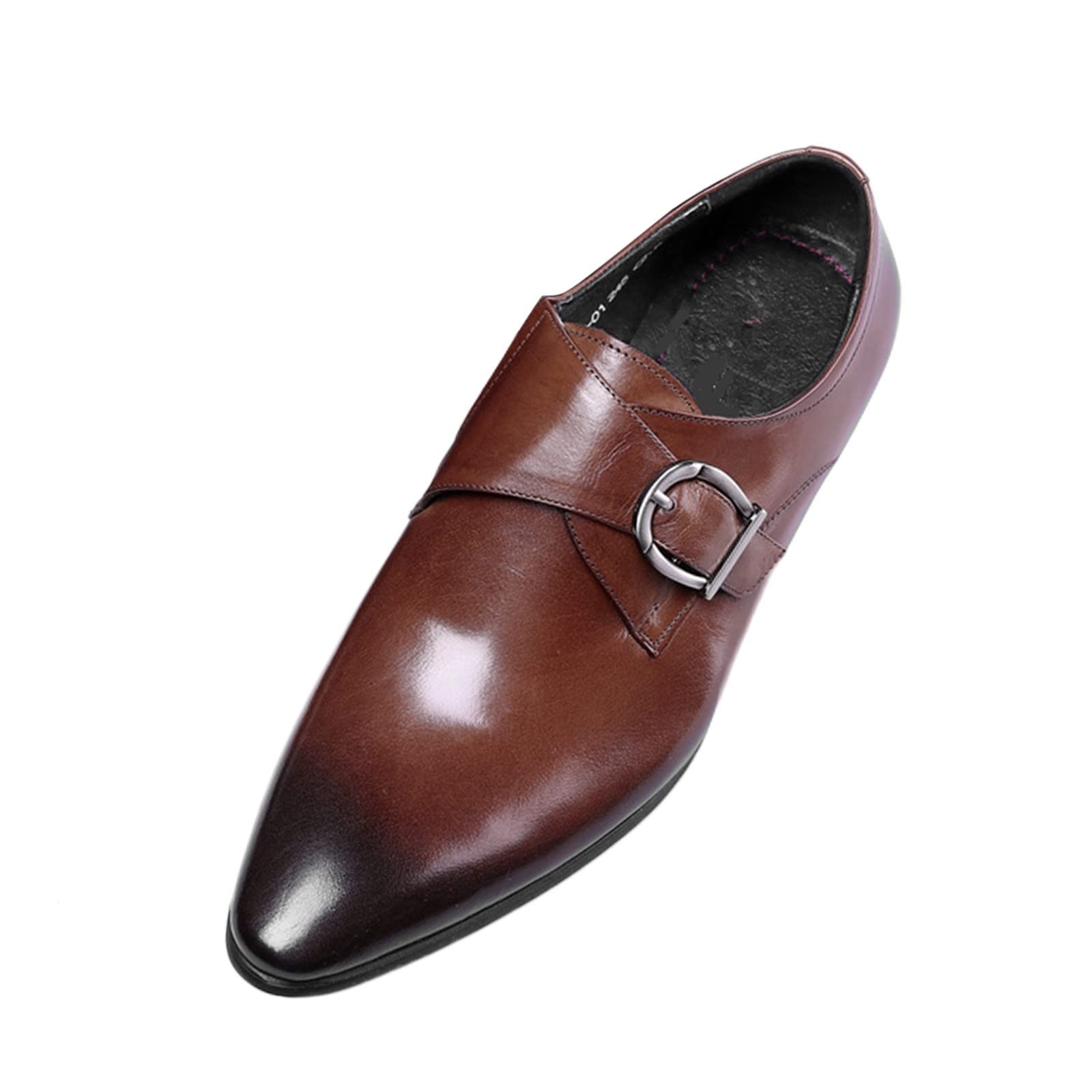 Men's Classic Black Leather Slip-On Dress Shoes with Metal Buckle - Oxford Style Formal Shoes for Business, Wedding & Office Wear