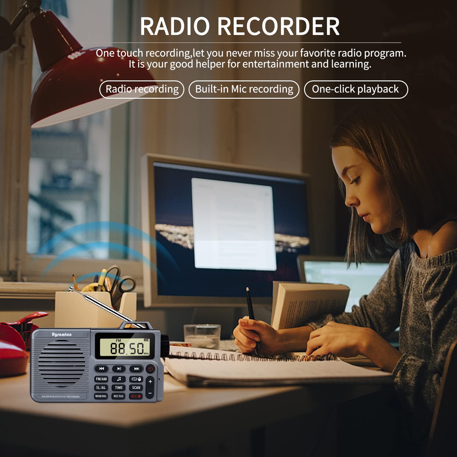 Portable AM/FM Radio with Bass Speaker - Micro SD Card Support, Recording, Long Battery Life, Alarm & Sleep Timer | Perfect for Camping, Travel, and Emergency Preparedness