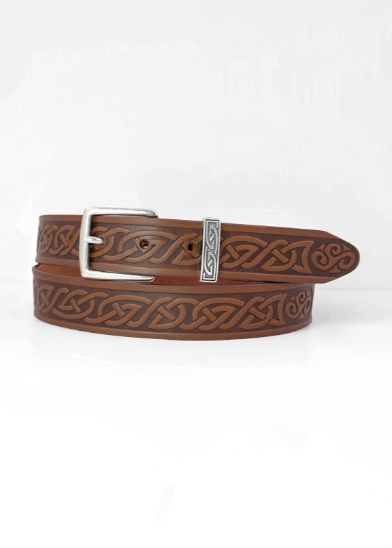 Lee River Genuine Leather Celtic Teltin Belt for Men & Women - Handcrafted Brown Leather Belt with Intricate Celtic Design - Perfect for Renaissance Fairs, Medieval Costumes & Everyday Wear