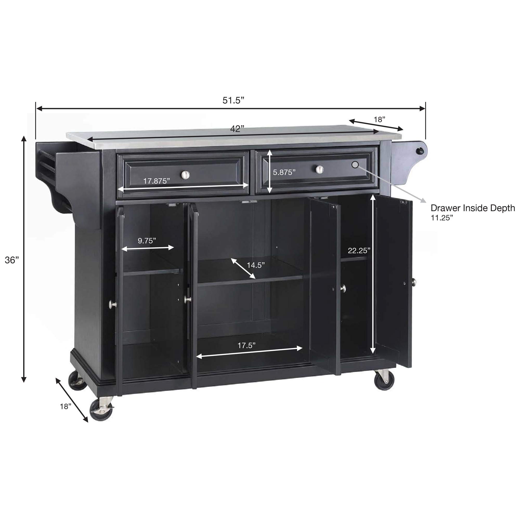 Crosley Wood Top Rolling Kitchen Island Cart with Storage - Microwave Stand, Spice Rack - Mahogany Finish for Modern Farmhouse Kitchens & Small Space Dining Areas