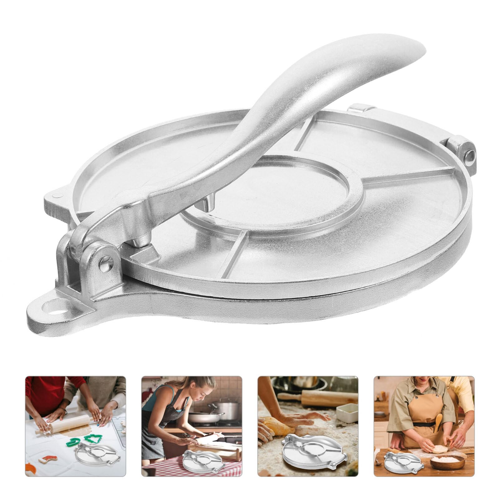 8 Inch Aluminum Tortilla Press - Manual Roti Maker, Dough Press for Quesadillas, Empanadas, Chapati & Pizza Dough - Heavy Duty Silver Tortilla Maker for Authentic Mexican & Indian Cooking at Home