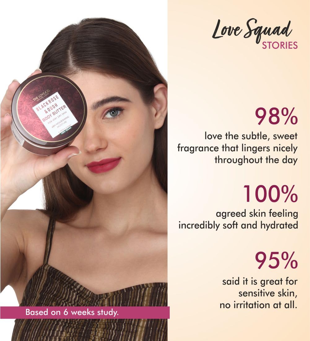 THE LOVE CO. Body Butter - 48-Hour Intense Hydration with Pure Shea Butter - Winter Deep Moisturizing Cream for Women - 200g (Black Rose & Oud) - Perfect for Dry Skin Care & Nighttime Hydration Routine