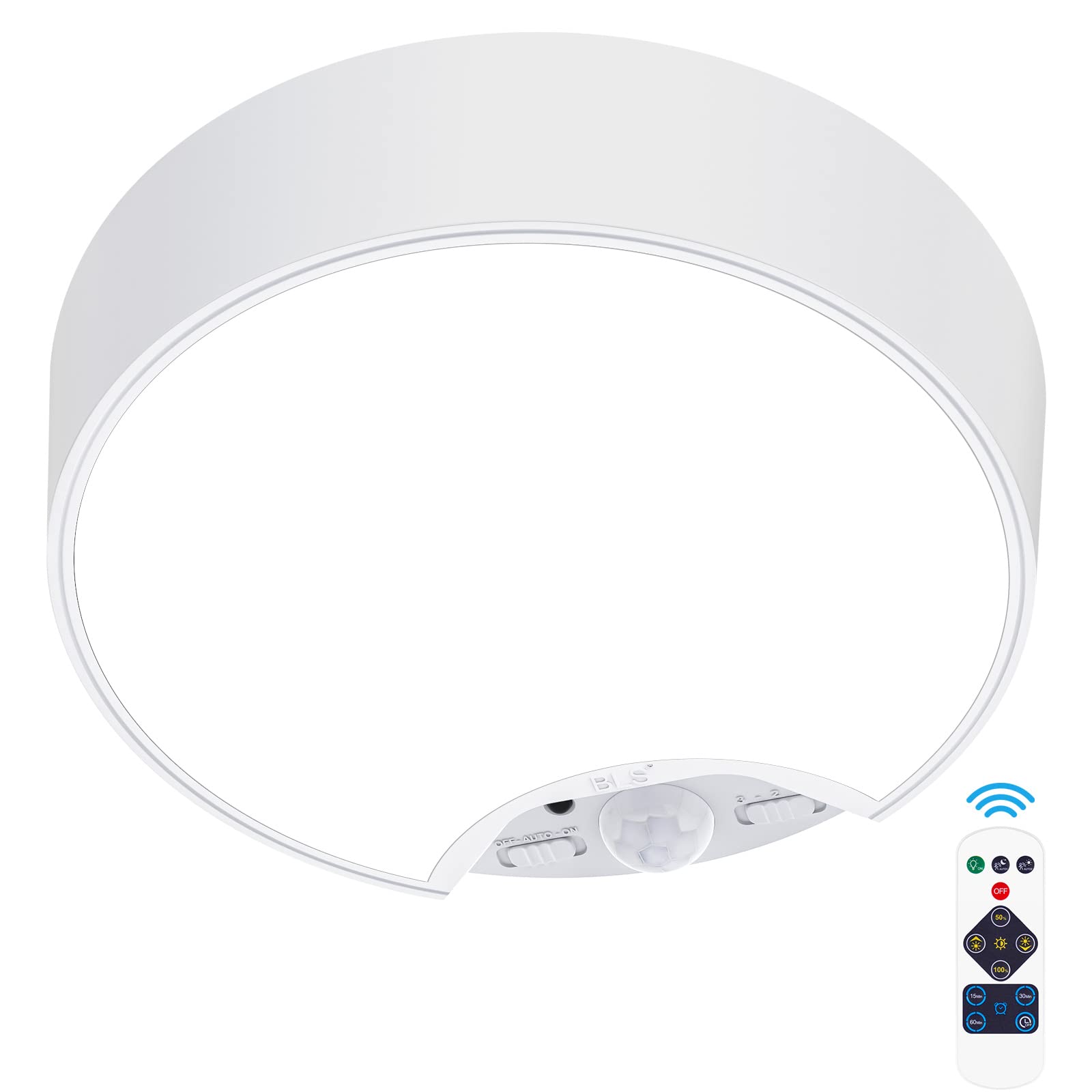 BLS Motion Sensor Ceiling Light with Remote - 120 LED Battery Operated Wireless Light, 400LM Motion Activated Closet Light for Shed, Laundry, Stairs, Garage, Bathroom, Shower & Porch - Perfect for Dark Spaces & Hands-Free Lighting