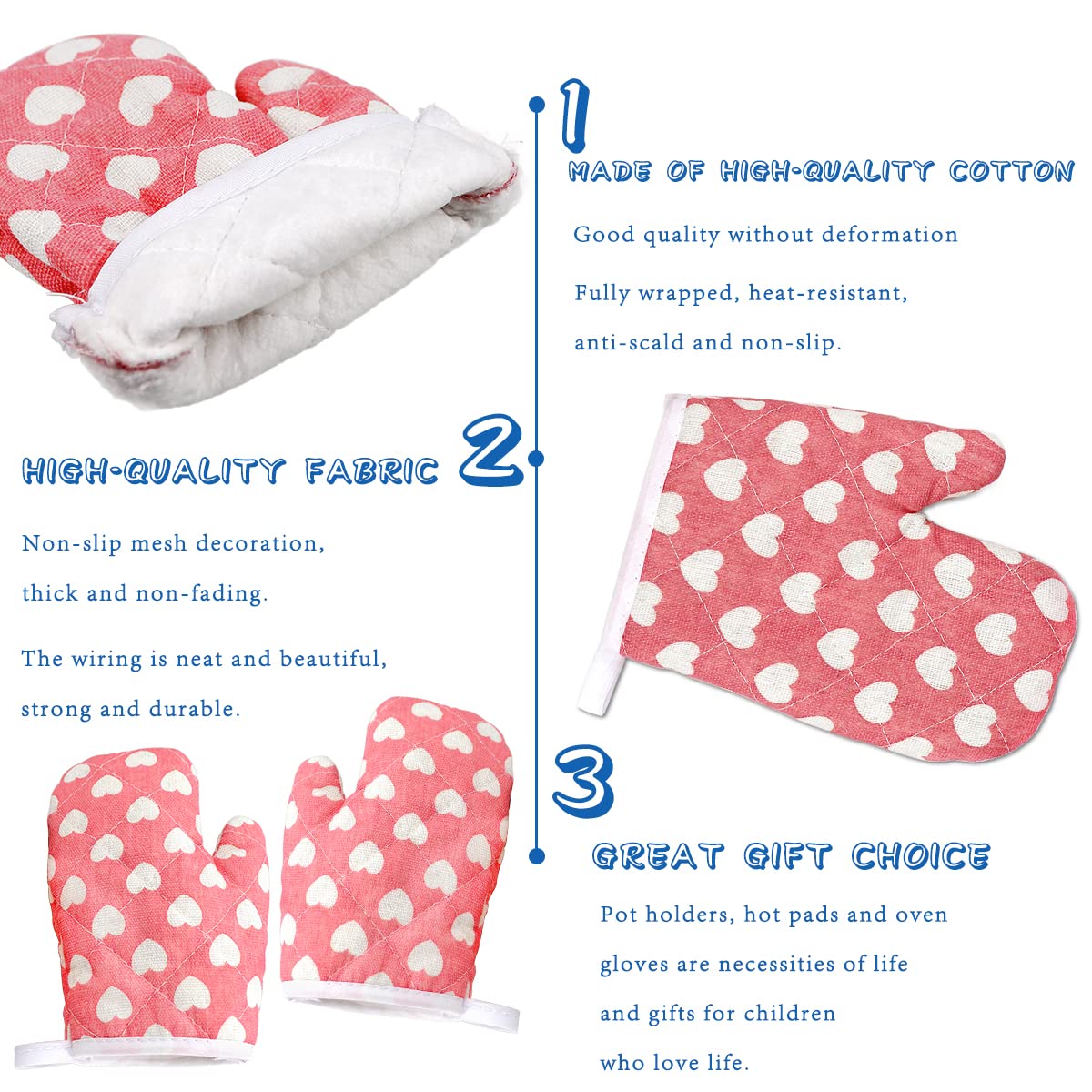 DOERDO 2 Pack Heat Resistant Kids Oven Mitts for Children Ages 4-12 (7