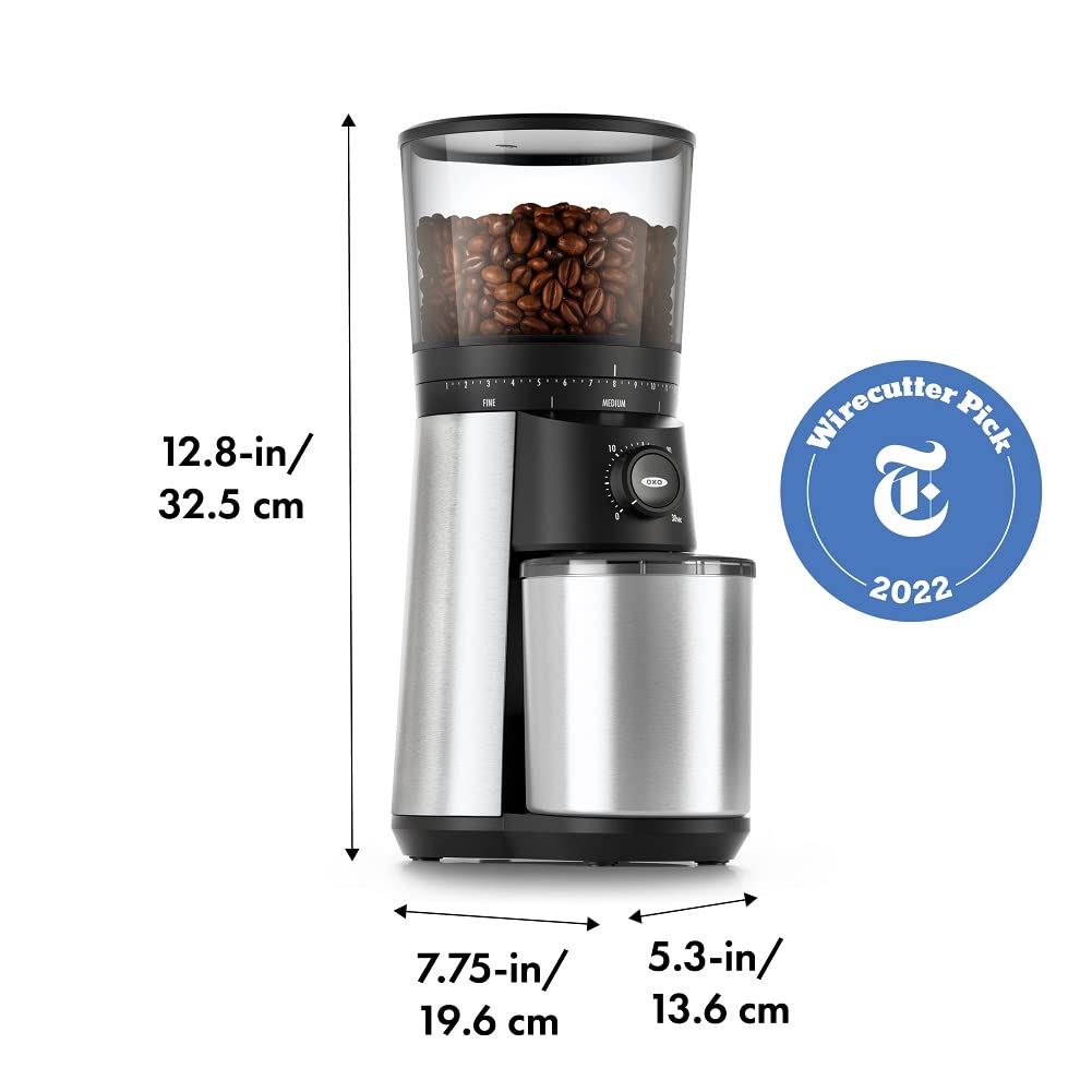 OXO Brew Conical Burr Coffee Grinder Silver & Good Grips POP Airtight Food Storage Container - Mini Square 0.2 Qt for Spices, Dried Herbs, Coffee Beans - Perfect for Kitchen, Pantry, Camping & Travel