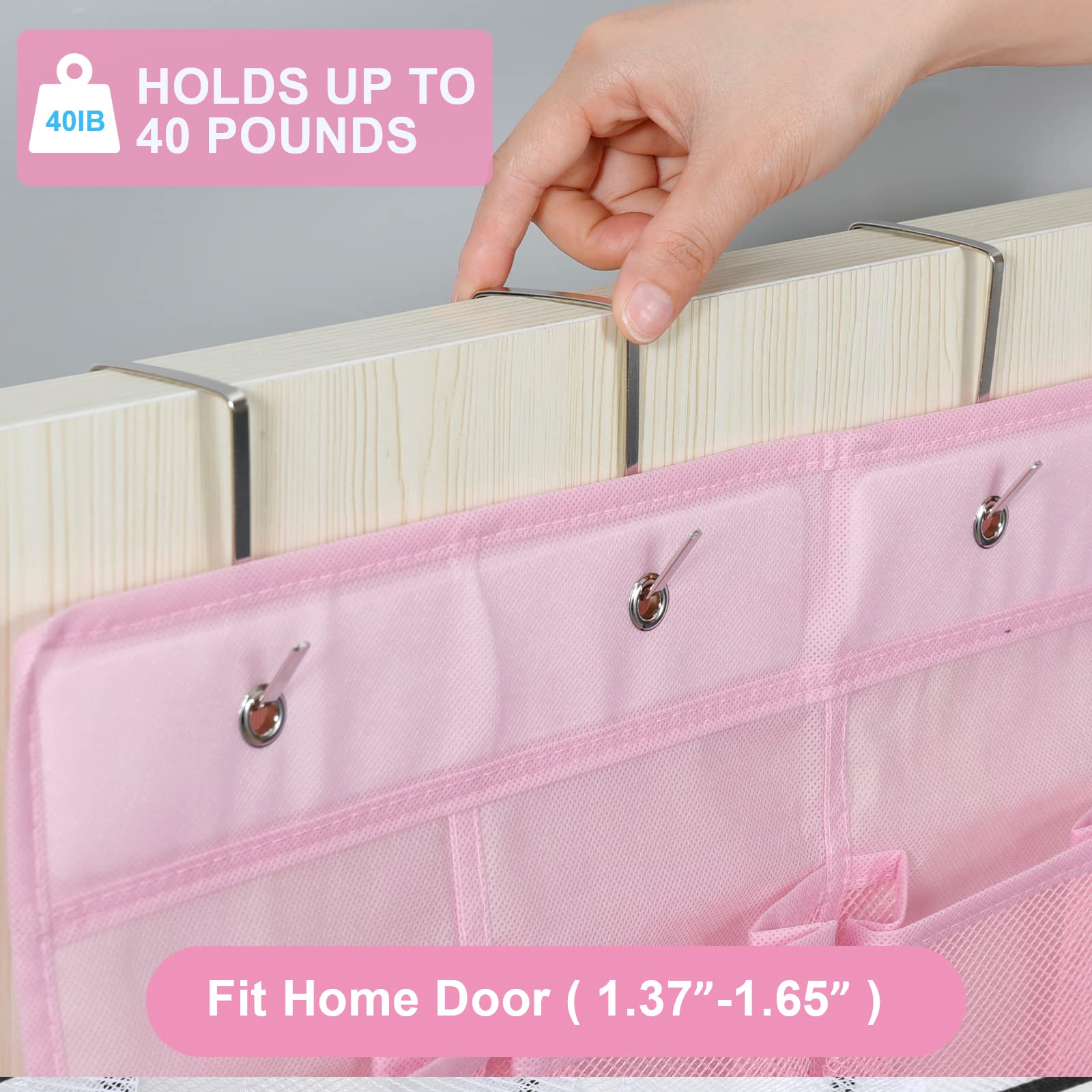Over the Door Shoe Organizer with 28 Mesh Pockets - Space Saving Hanging Shoe Storage Rack for Closet, Entryway, Bedroom & Bathroom - Holds Men's Sneakers & Women's Shoes (2 Pack, Pink) - Perfect for Small Spaces & Shoe Organization