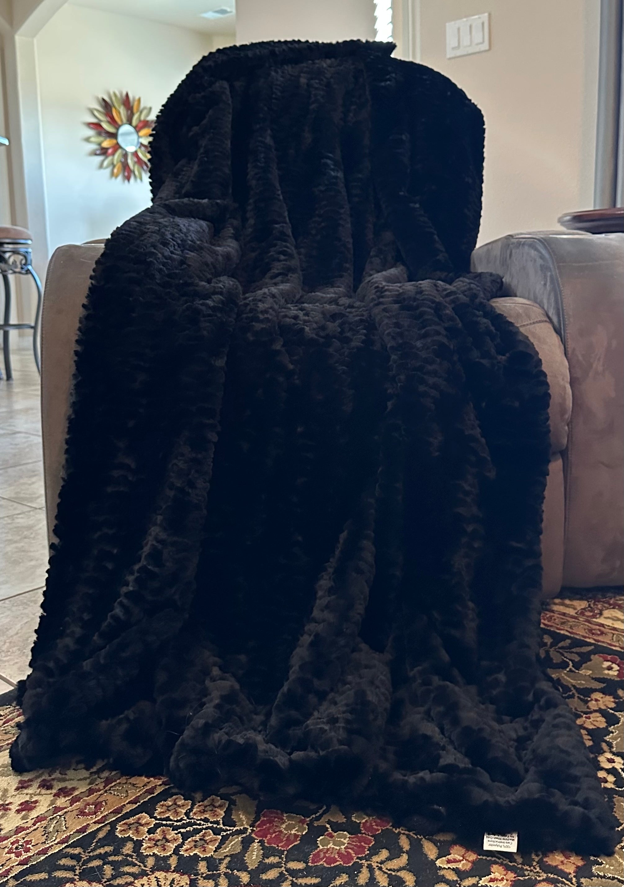 Premium Black Florence XL 57x85 Inch Double Luxe Extra Plush Minky Blanket - Ultra Soft 30mm Thick Fleece Throw for Bed, Couch & Cozy Home Decor
